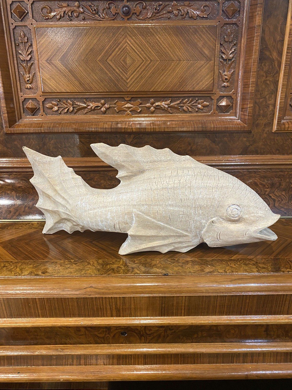 Large Wood Carved Fish Sculpture 2