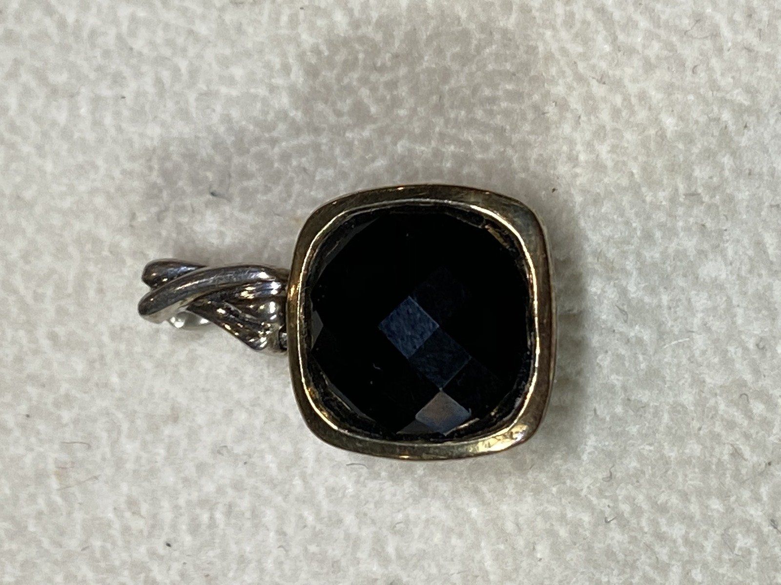 10k Gold and Sterling and Onyx Drop Pendant