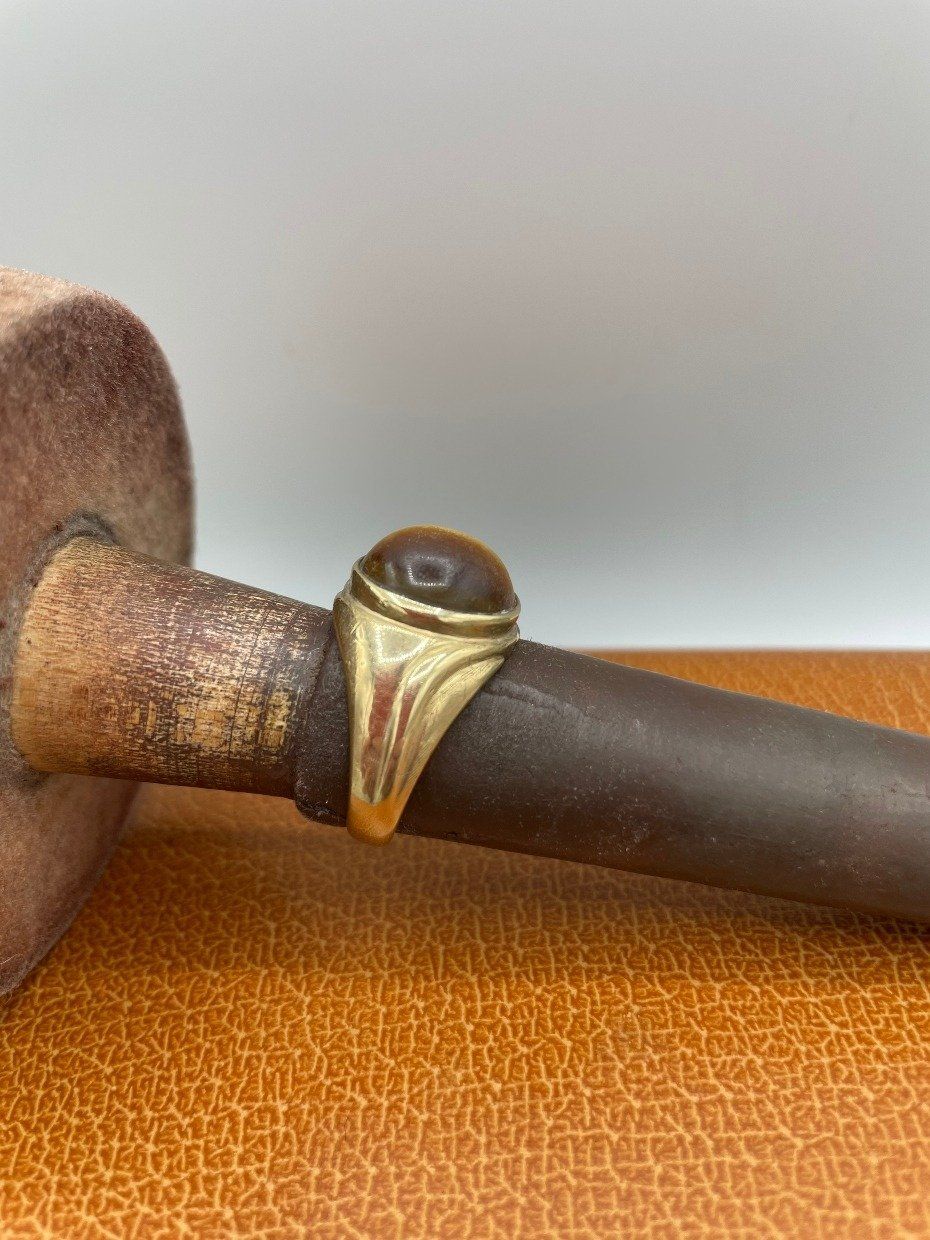 Men's Vintage Weighty 10k Gold + Matte Finish Tiger's Eye Ring 2