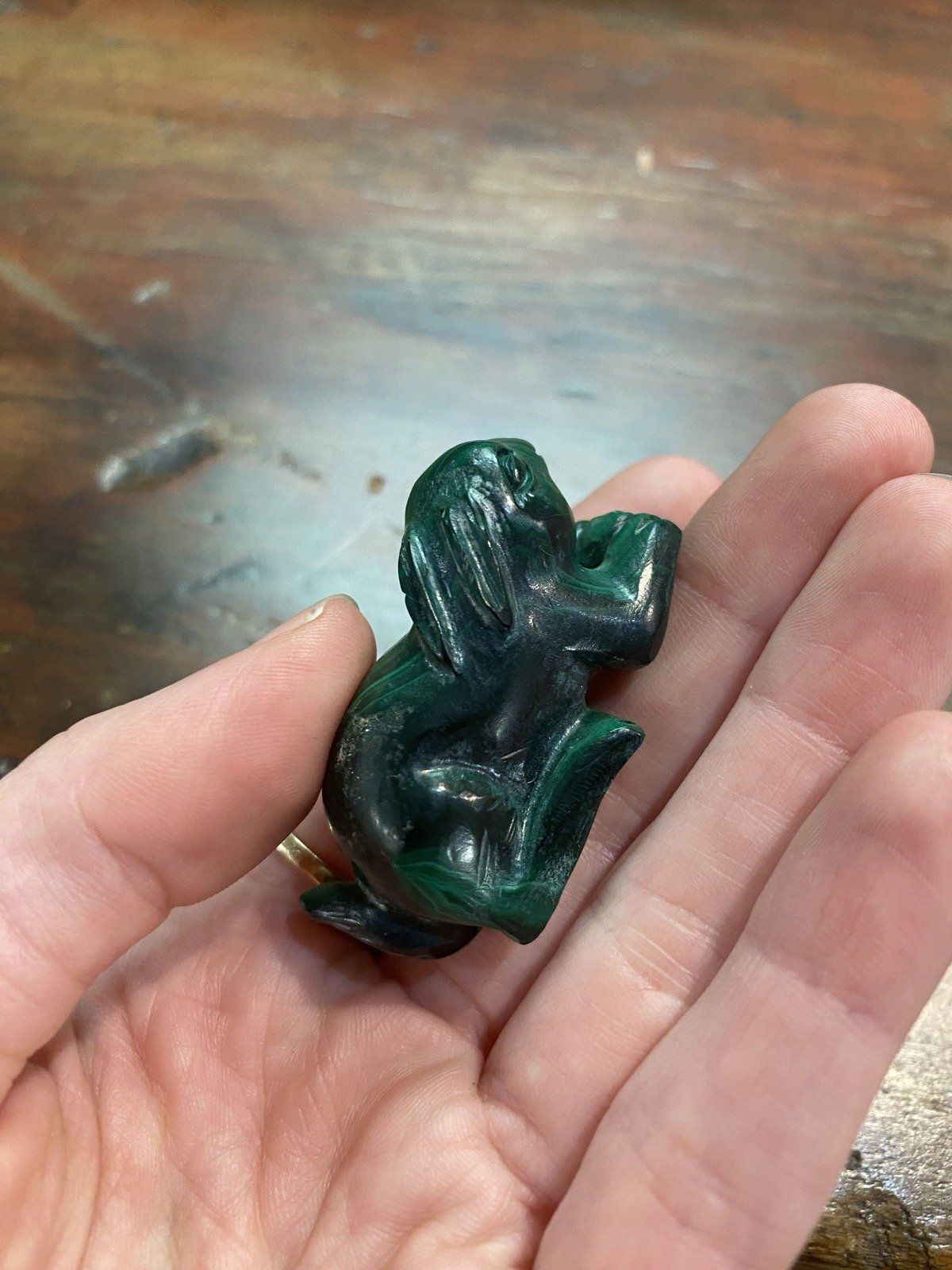 Genuine Natural Malachite Carved Hare Figurine 6