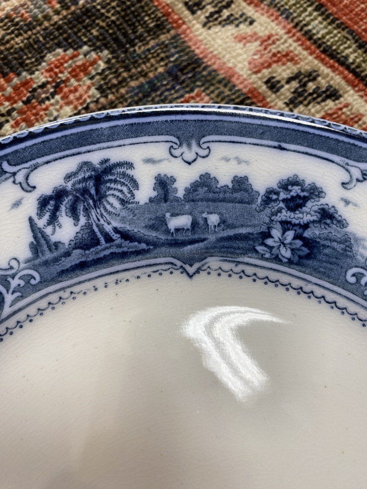 Antique Set of 3 English F. & Sons Flow Blue Verona 10.5 Dinner Plates 3