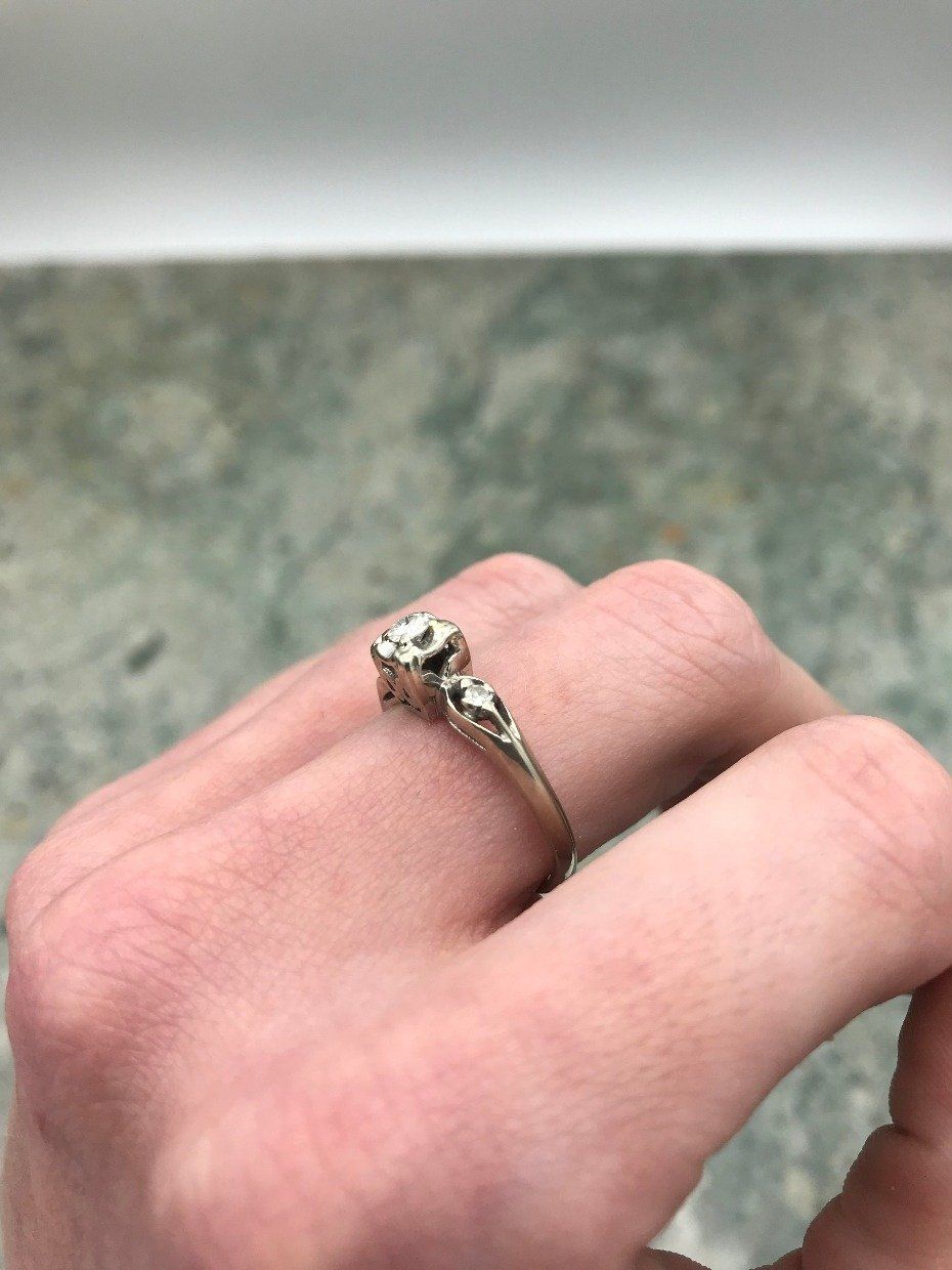 Antique 14k White Gold Floating Shoulder Diamond Engagement Ring 4