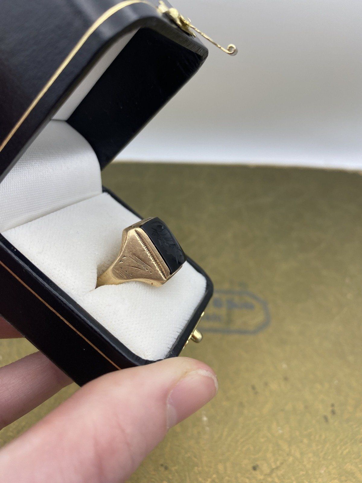 Antique Men's 10k Gold Georgian Warrior Head Onyx Intaglio Ring #2177 3