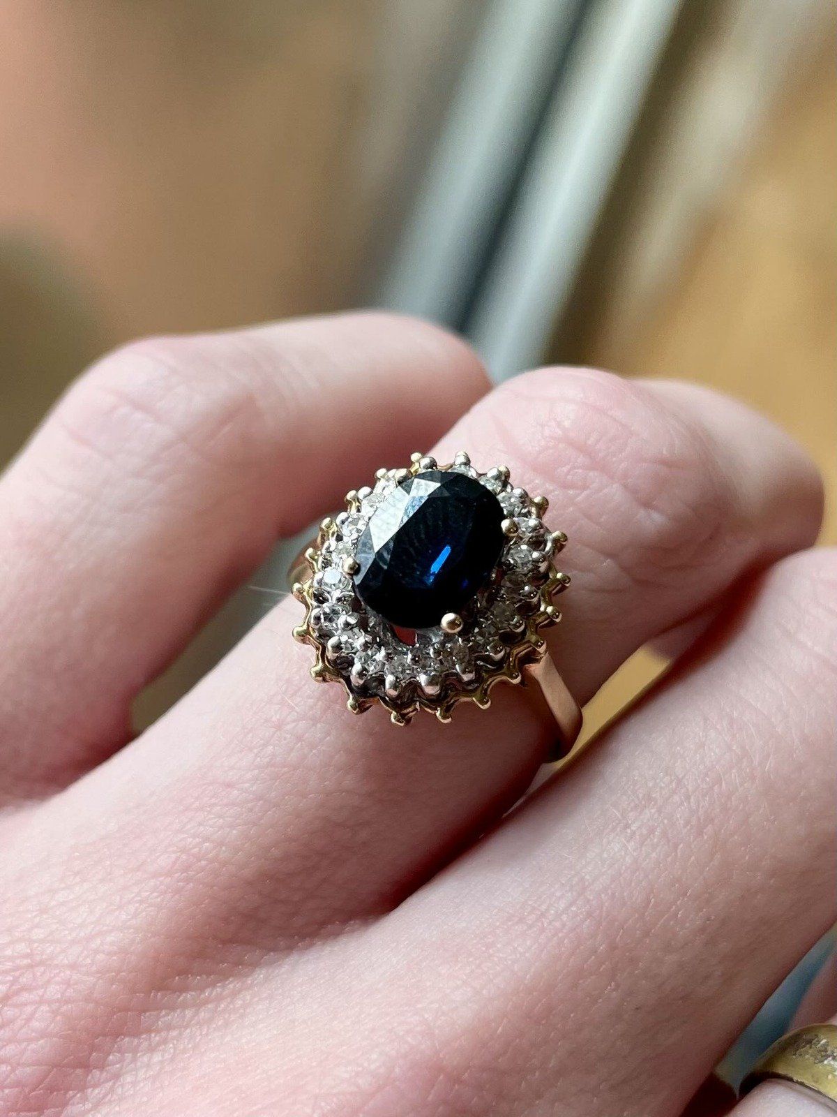 14k Diamond and Blue Sapphire Size 6