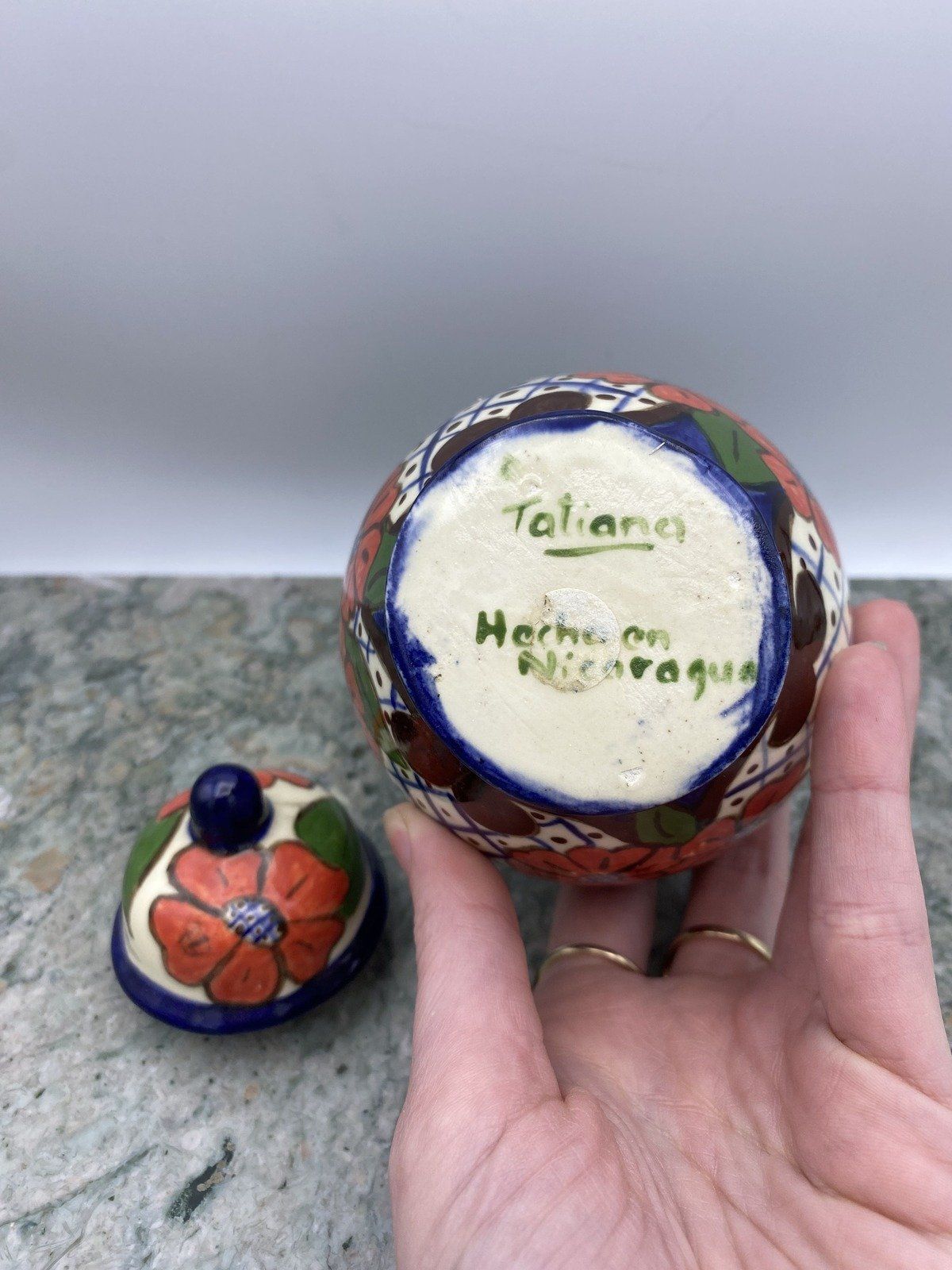 Mini Nicaraguan Artist Signed Pottery Hand Painted Ginger Jar 2