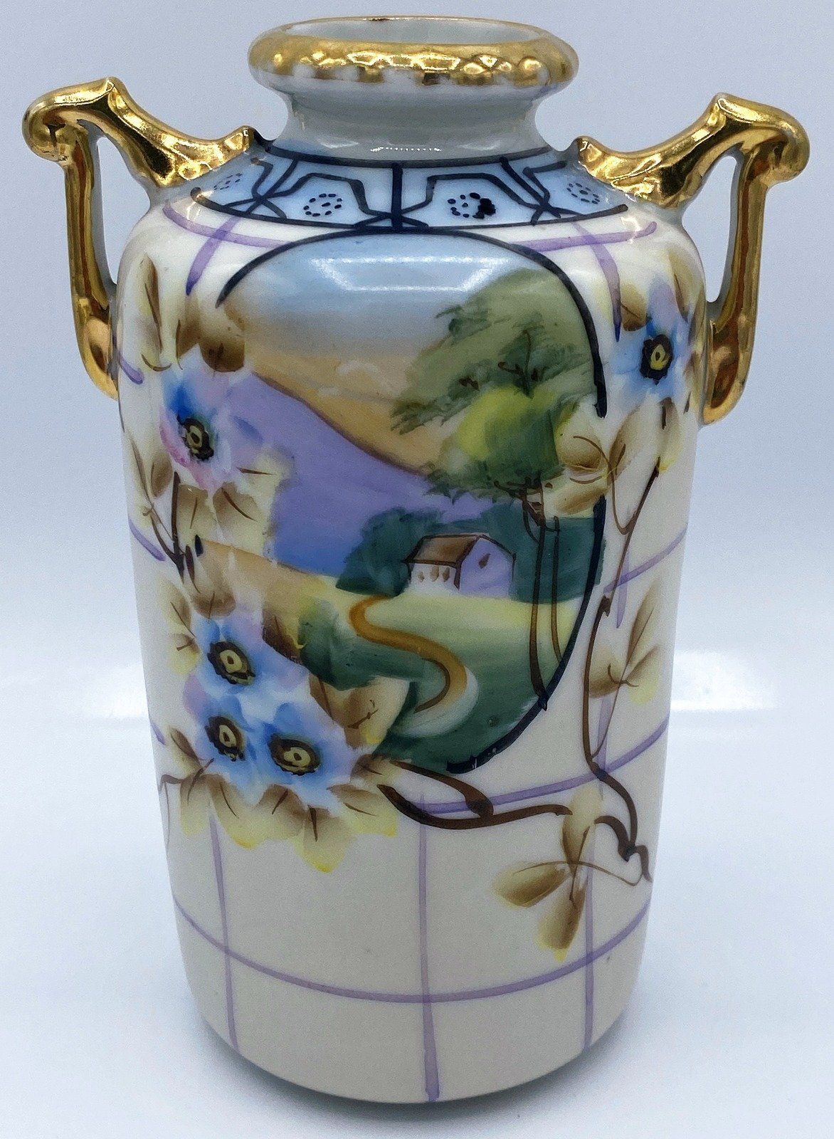 Antique Nippon 2 Handled Vase Green Mark #47 2