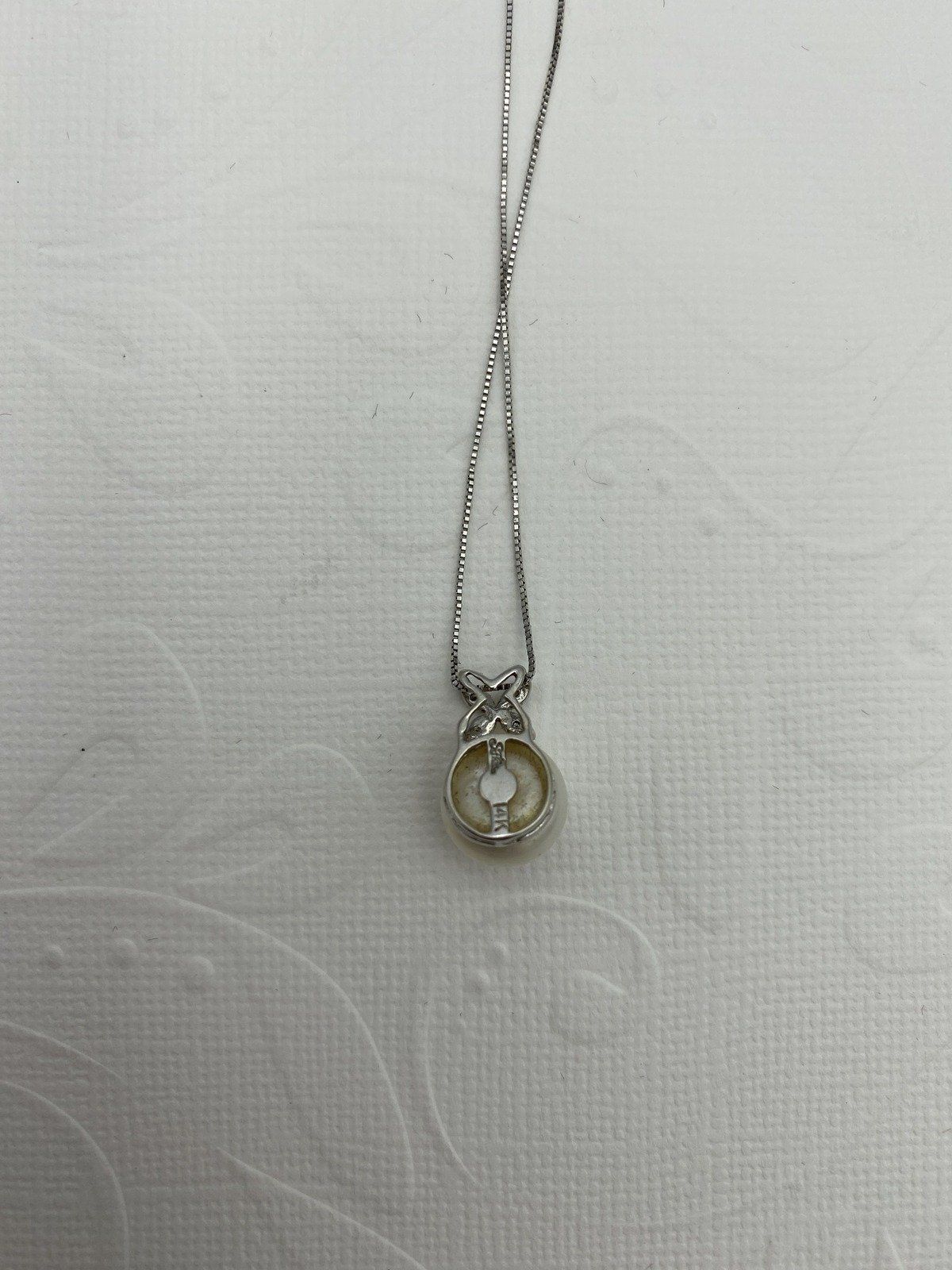 Vintage 14k White Gold Diamond Bail Cultured Pearl 18L Drop Necklace #2212 5