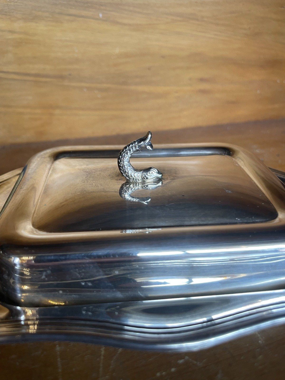 Unique Swedish Silver Plated Dolphin Finial Butter Pat Dish 2