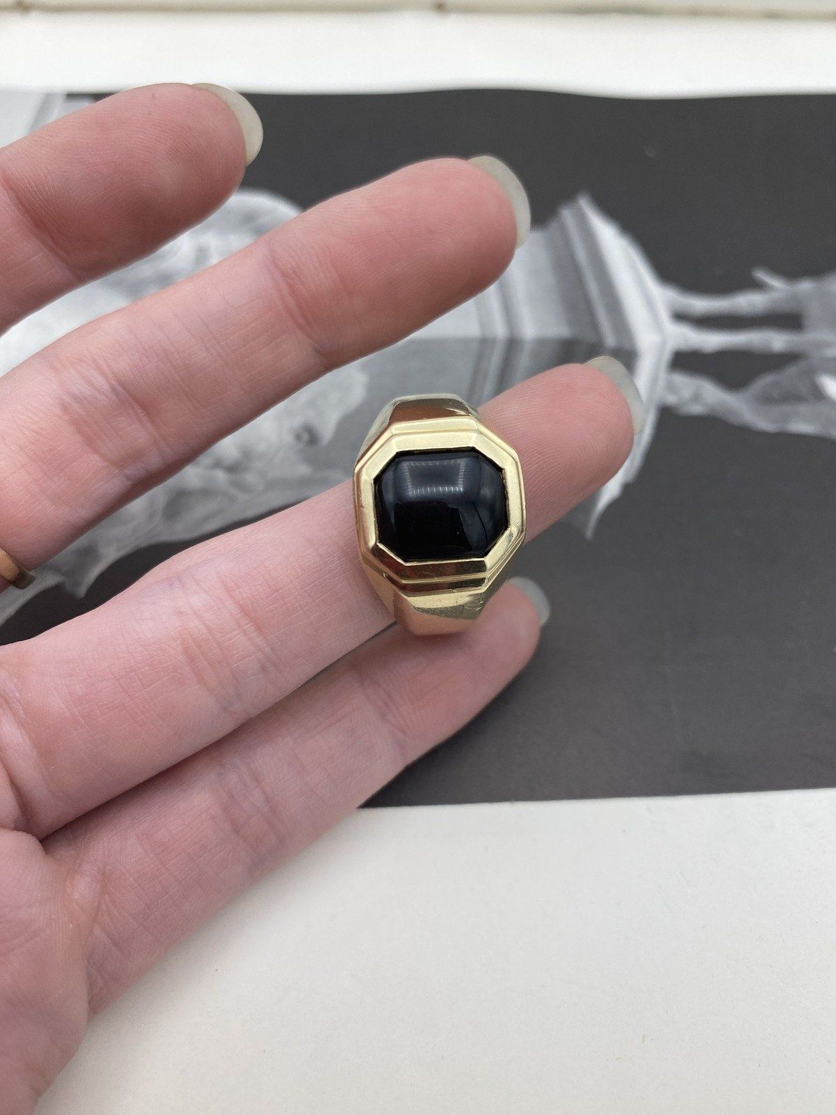 14k Black Onyx + Gold Men's Tank Ring #2731 2