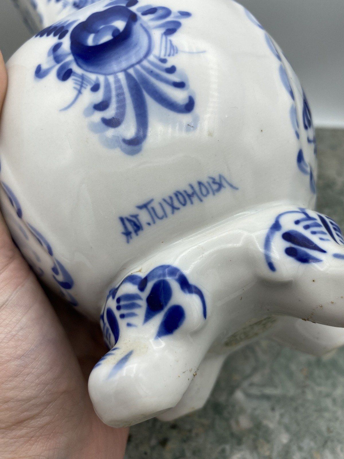 Dutch Delft Blue + White Rose Floral Footed Vase 3