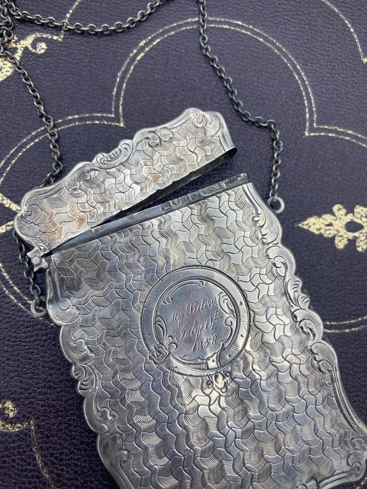 Antique c.1858 Sterling Silver Chatelaine Dance/Notecard Holder 4