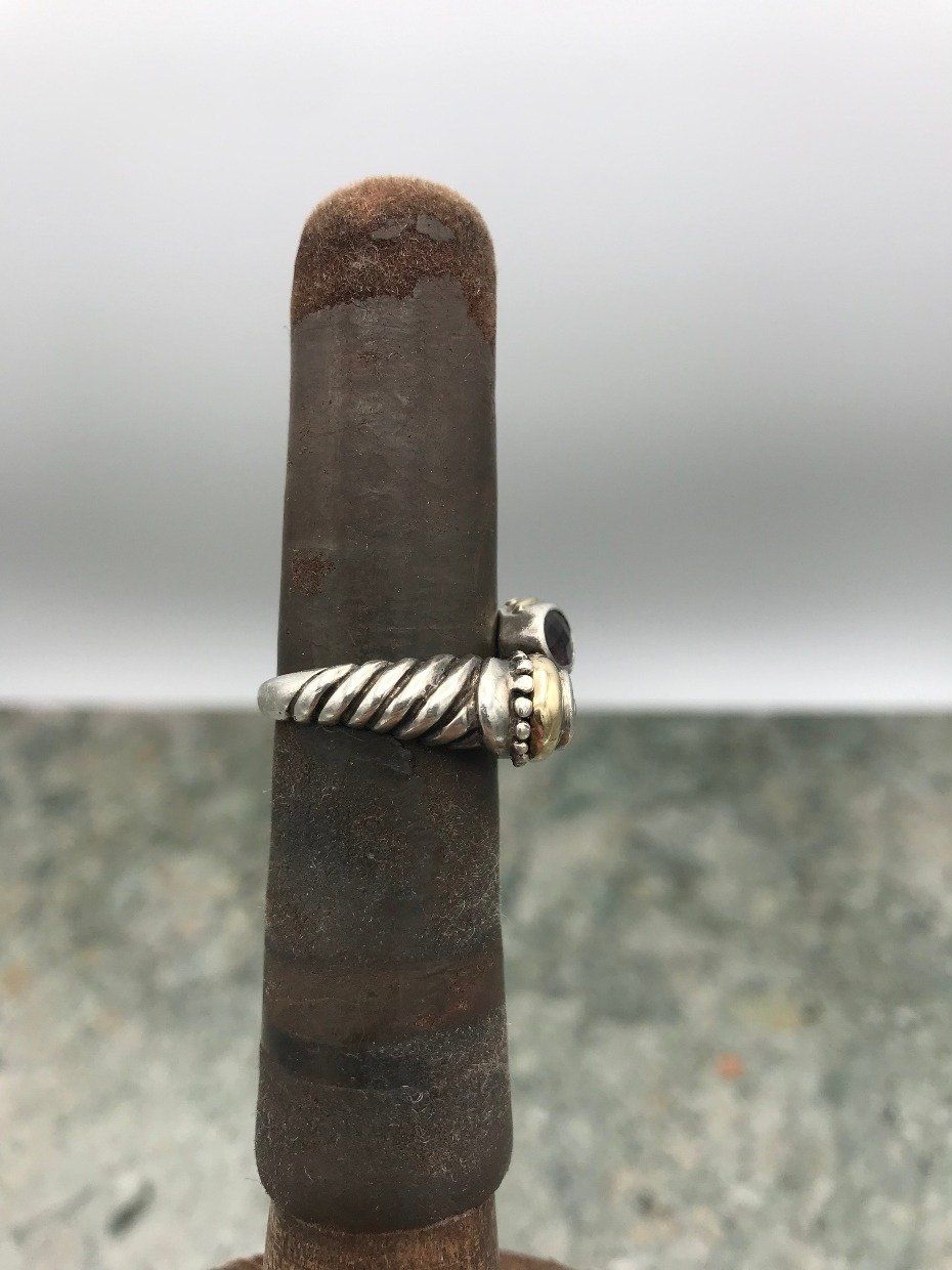 14k Gold Accented Sterling Silver Twisted Cord Bypass Ring w Amethyst 5