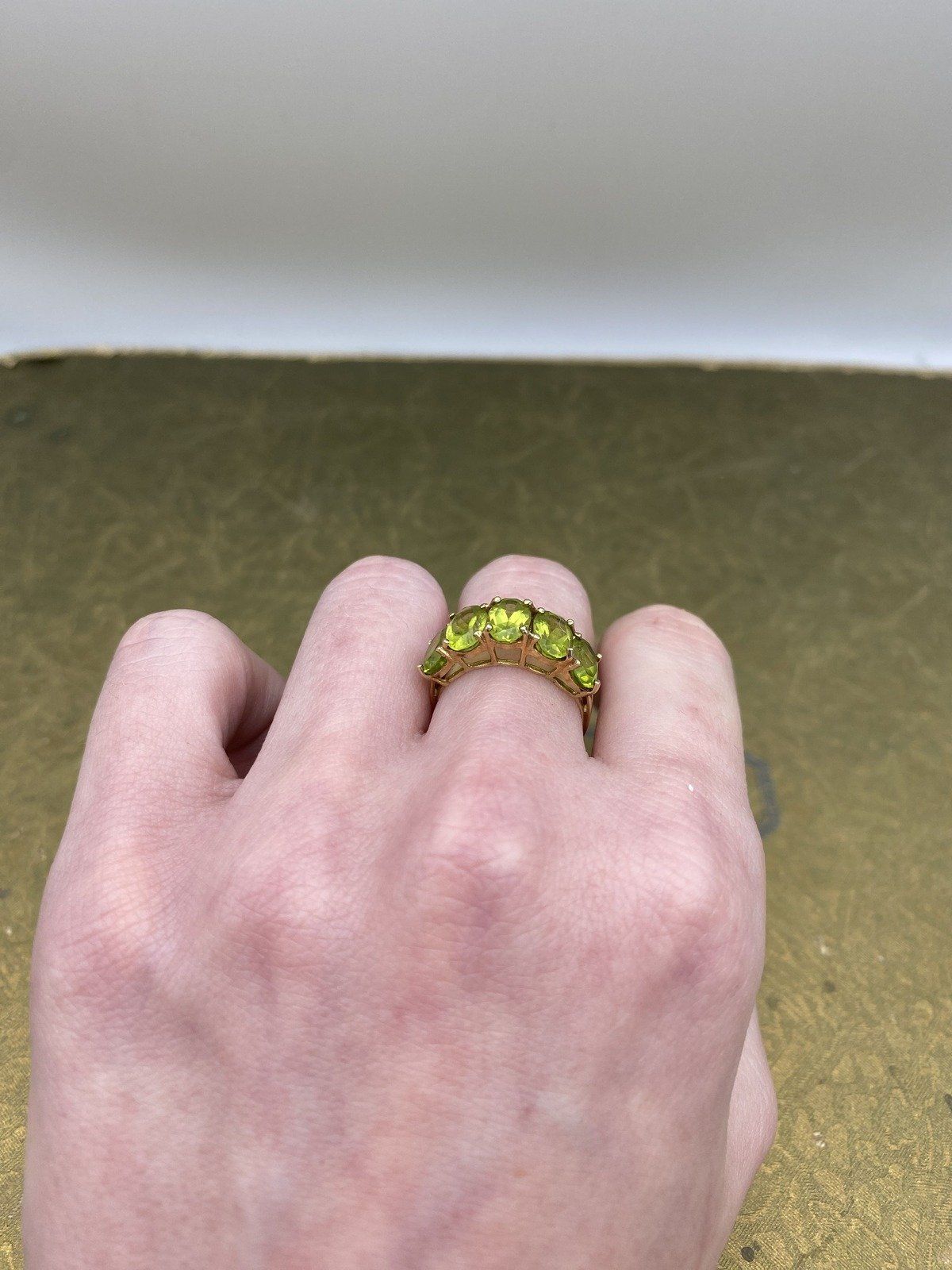 10k Gold Oval Faceted Peridot Ring Band #2163 6