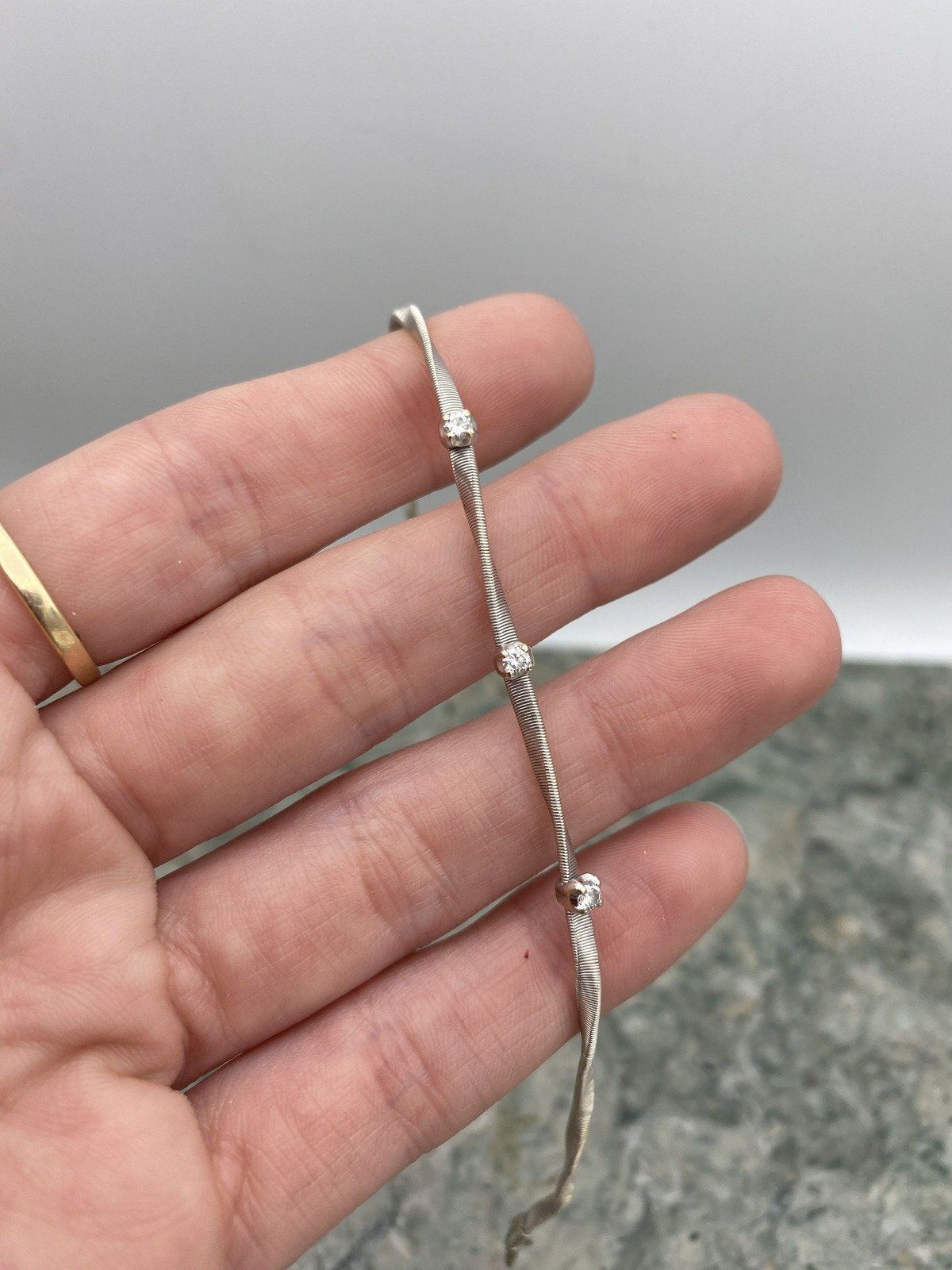 14k White Gold Marco Bidego Trio Diamond Spun Twist Layering Bracelet 7 #3405 6