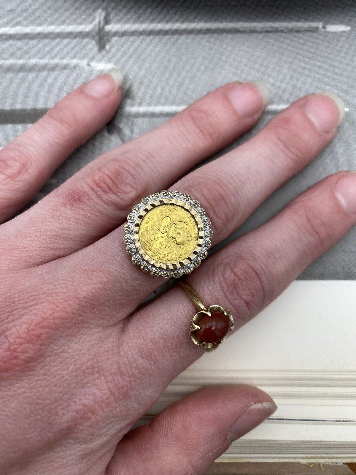 10K Gold Ring with 1/10 oz Chinese Gold Panda Coin Bezel Set. Sz. 6.25 2