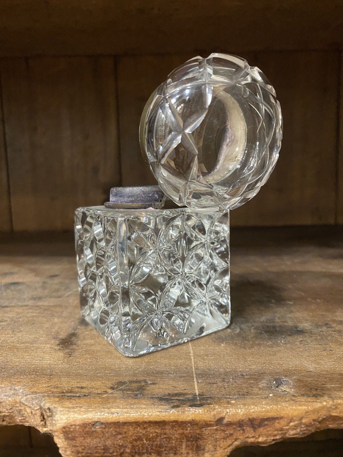 Nice Clear HEAVY Antique Molded Glass Inkwell 9
