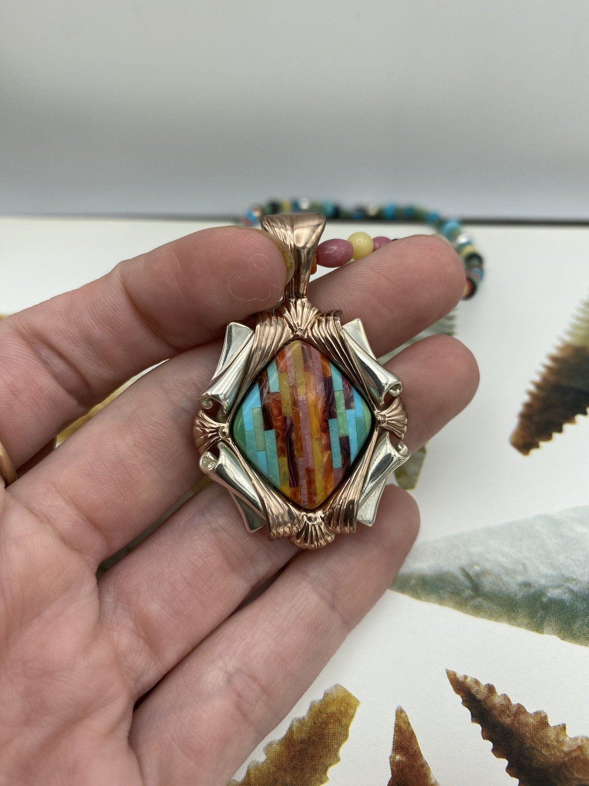 Sterling Silver Native Turquoise + Spiny Oyster Necklace 3