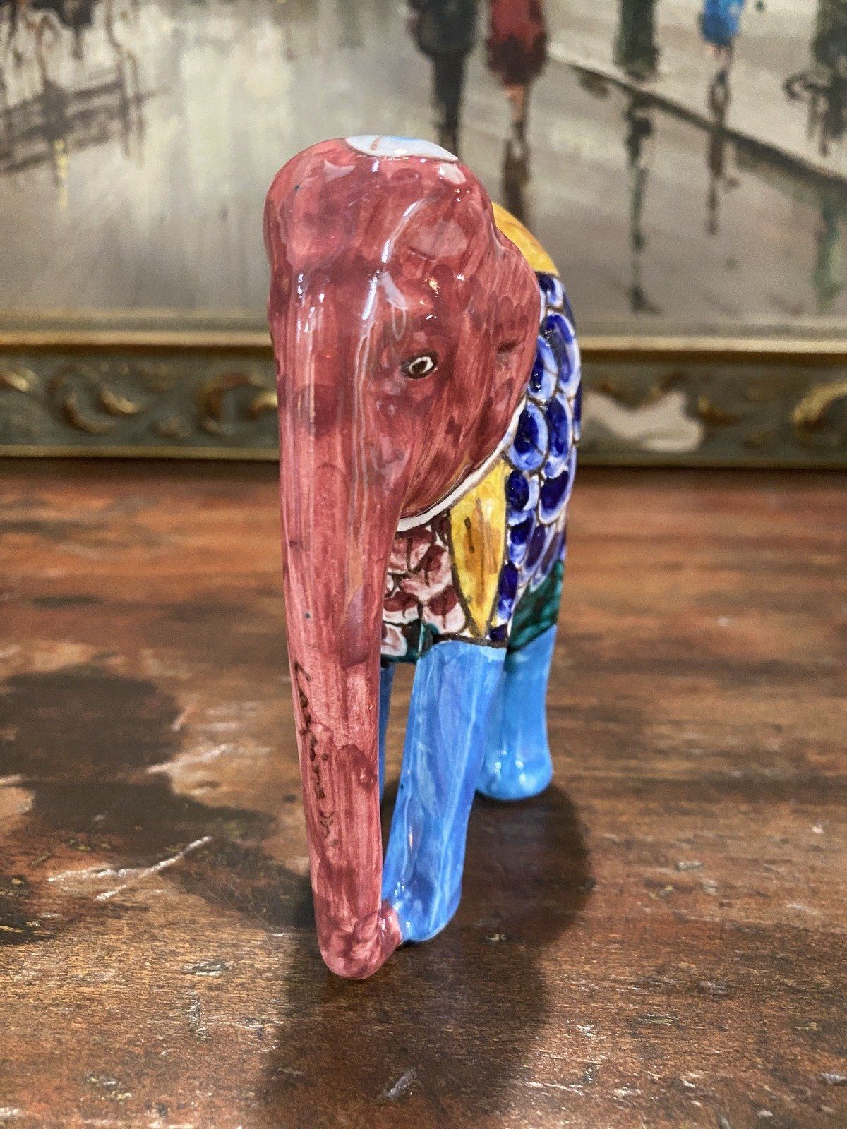 Vintage Talavera Mexico Hand Painted Pottery Elephant 6