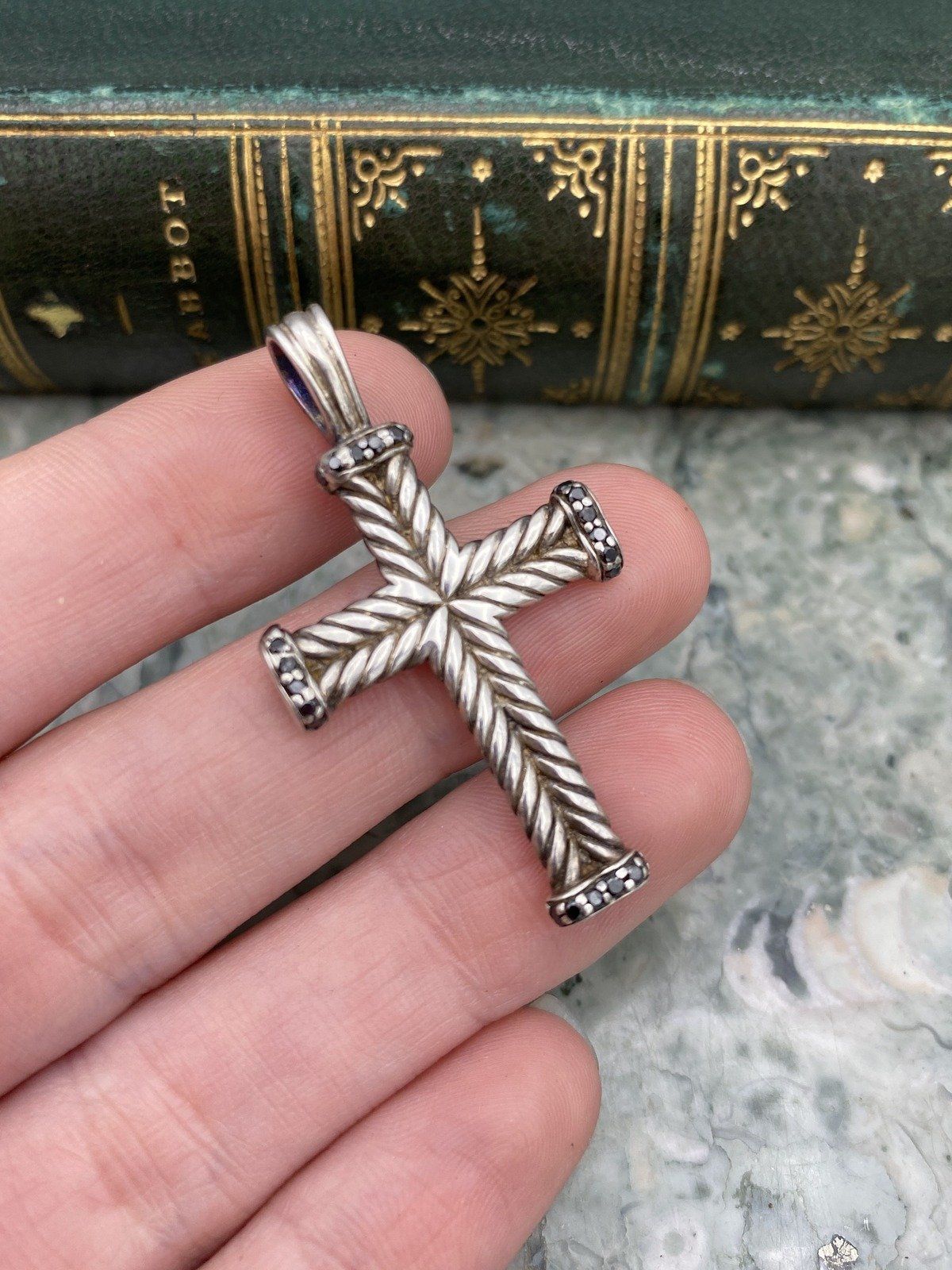 David Yurman Sterling Silver Woven Molded Cross Pendant 2