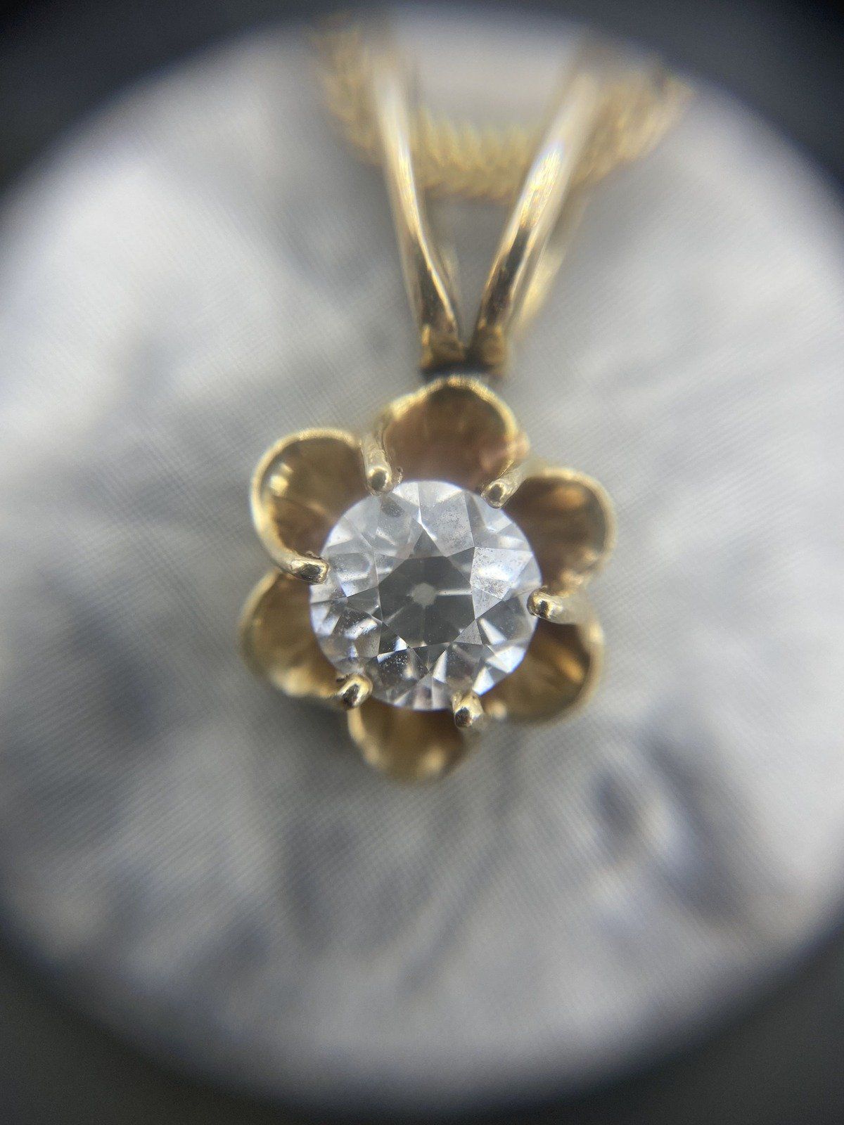 Beautiful Antique 14k Gold Buttercup Set 1ct Solitaire Old Mine 18L Diamond Drop Necklace 2