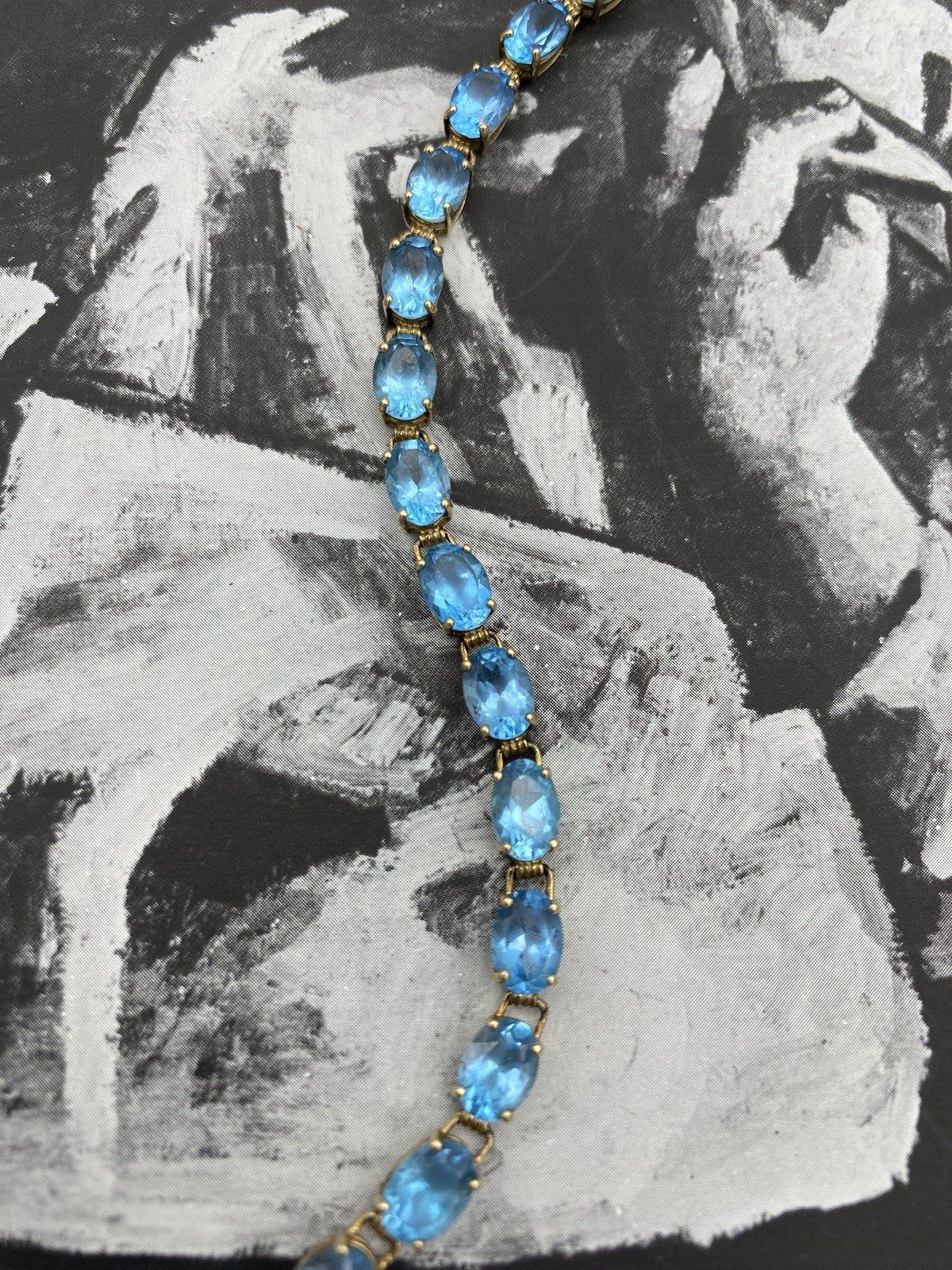 Vintage 10k Gold Oval Faceted Blue Topaz Layering Gemstone Tennis Bracelet 7L 3