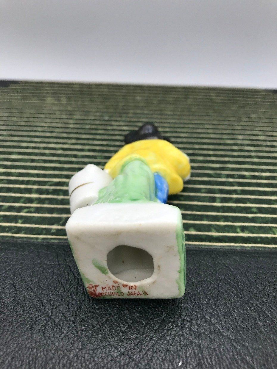 Occupied Japan Porcelain Colonial Gal w Milk Pail Mini Figurine 3