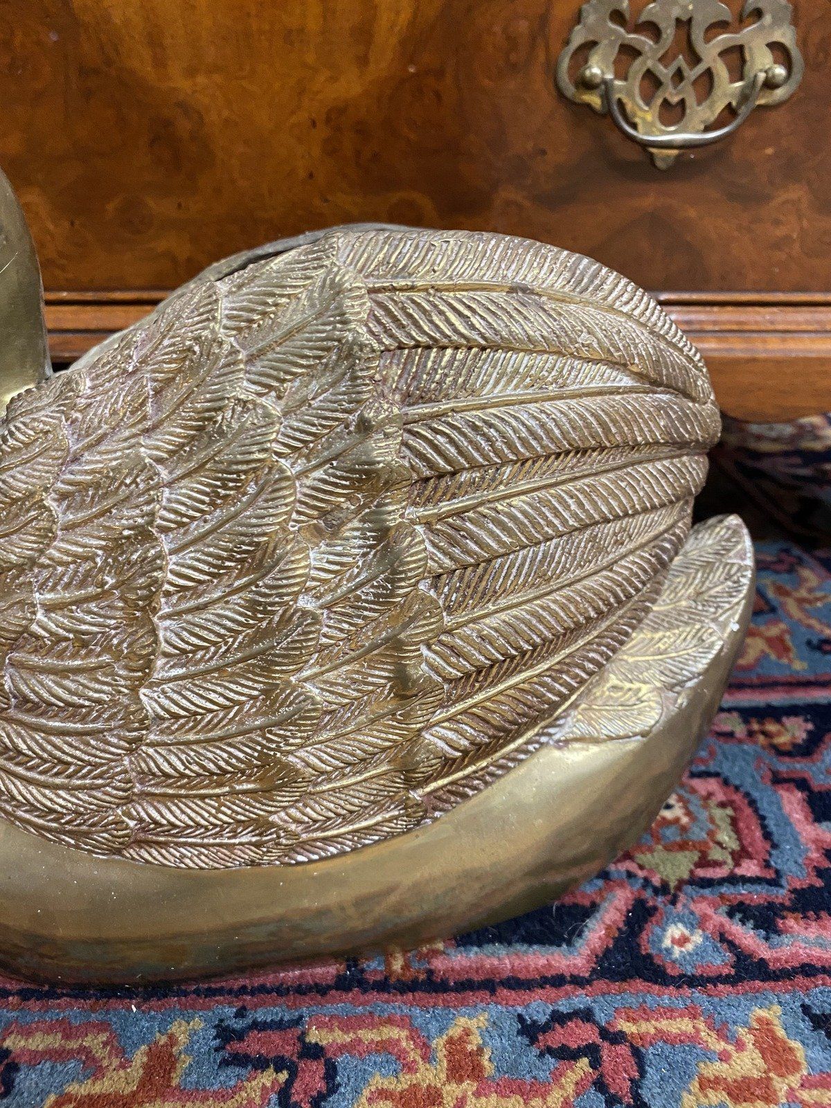 Vintage Large HEAVY Solid Brass Figural Swan Floor Planter 8