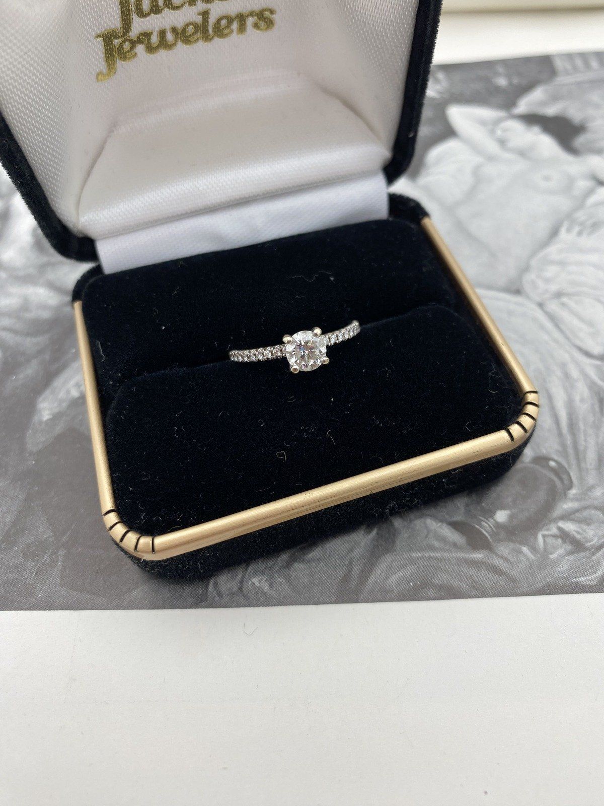 Lovely 14k White Gold .65ct Solitaire Round Diamond w Pave Diamond Band 6