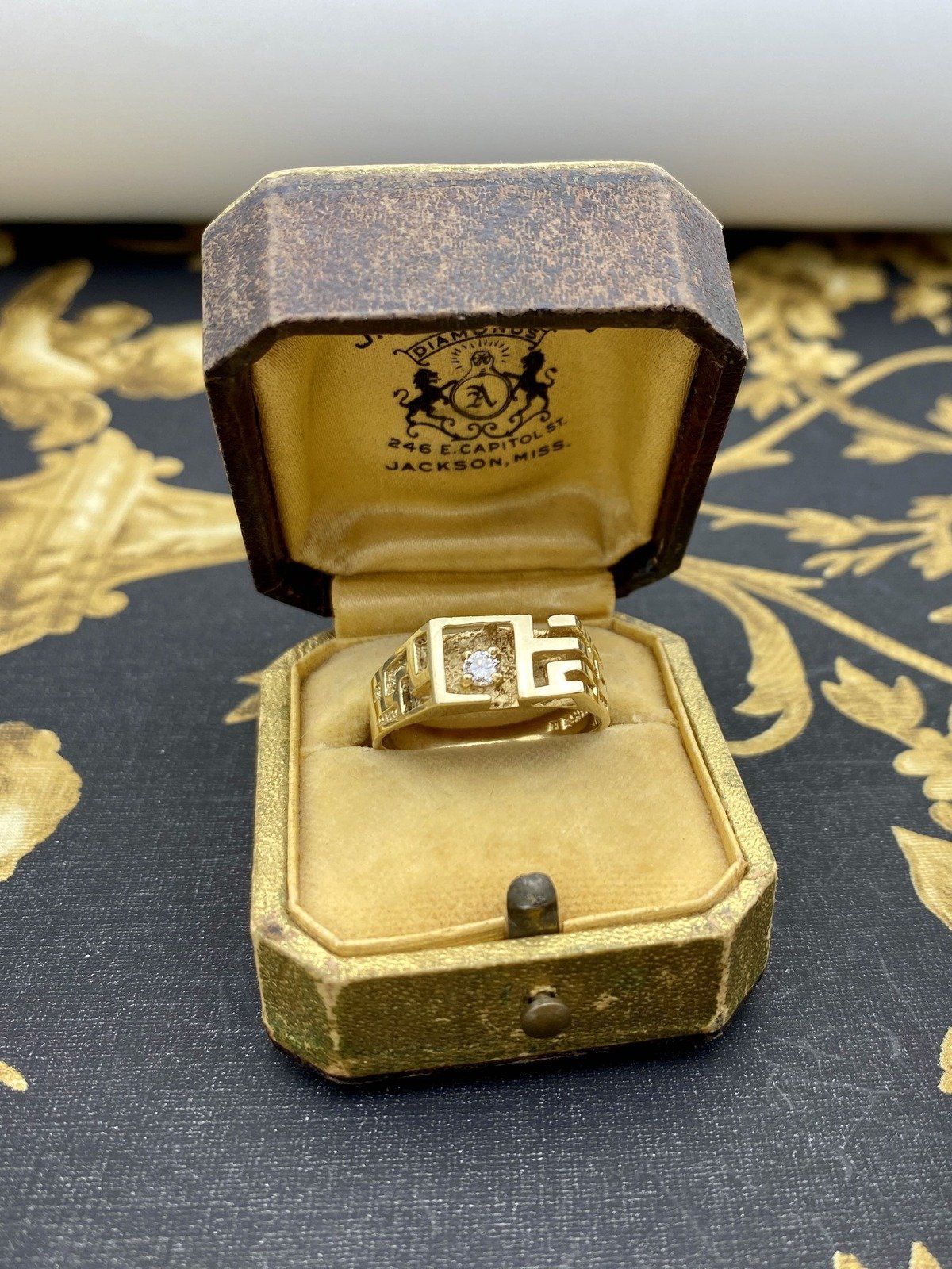 Men's Bespoke 14k Gold Skeletal Cubism + Diamond Ring w Appraisal #2394 2
