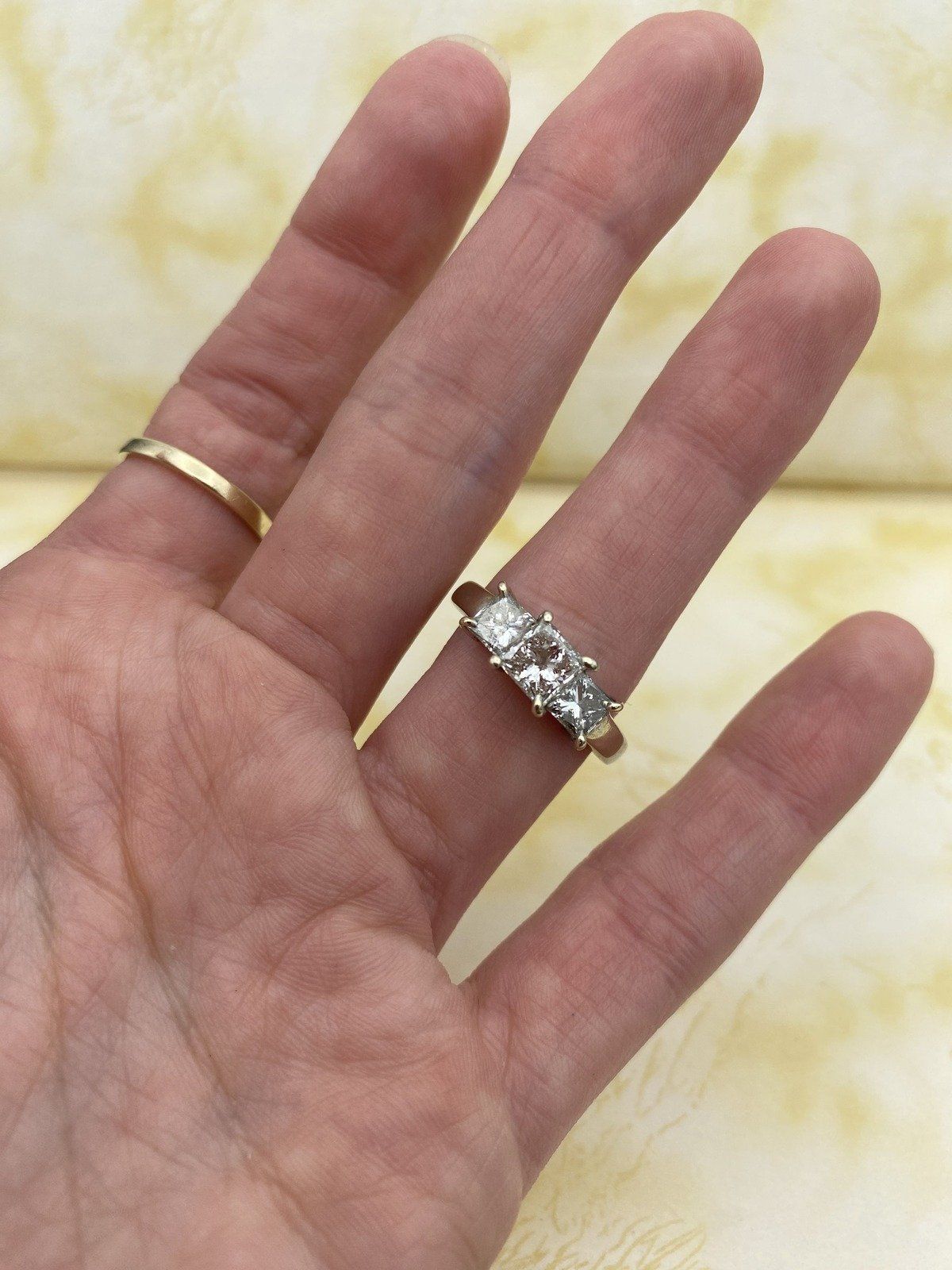 Weighty Vintage 14k White Gold 2.06ctw Princess Cut Diamond Squared Trio Engagement Ring 9