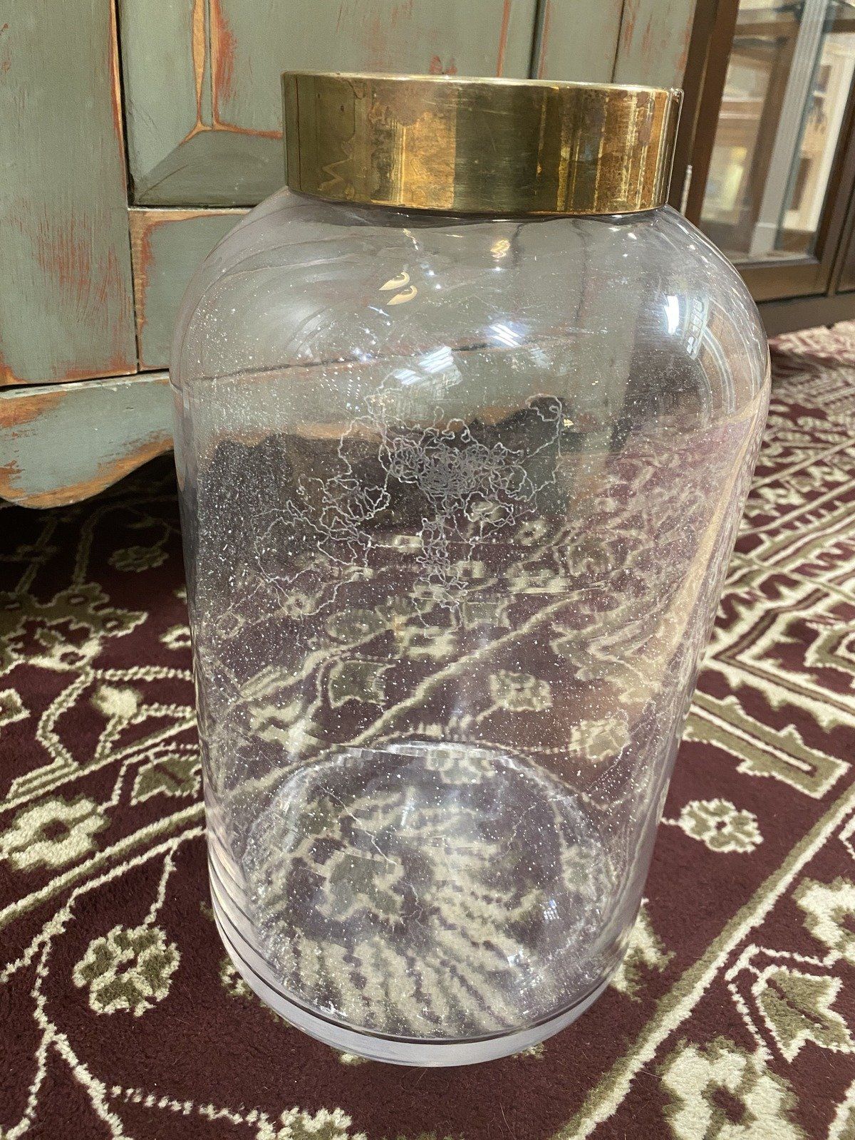 Vintage Imported Glass Candy Apothecary Jar + Brass Lid 2