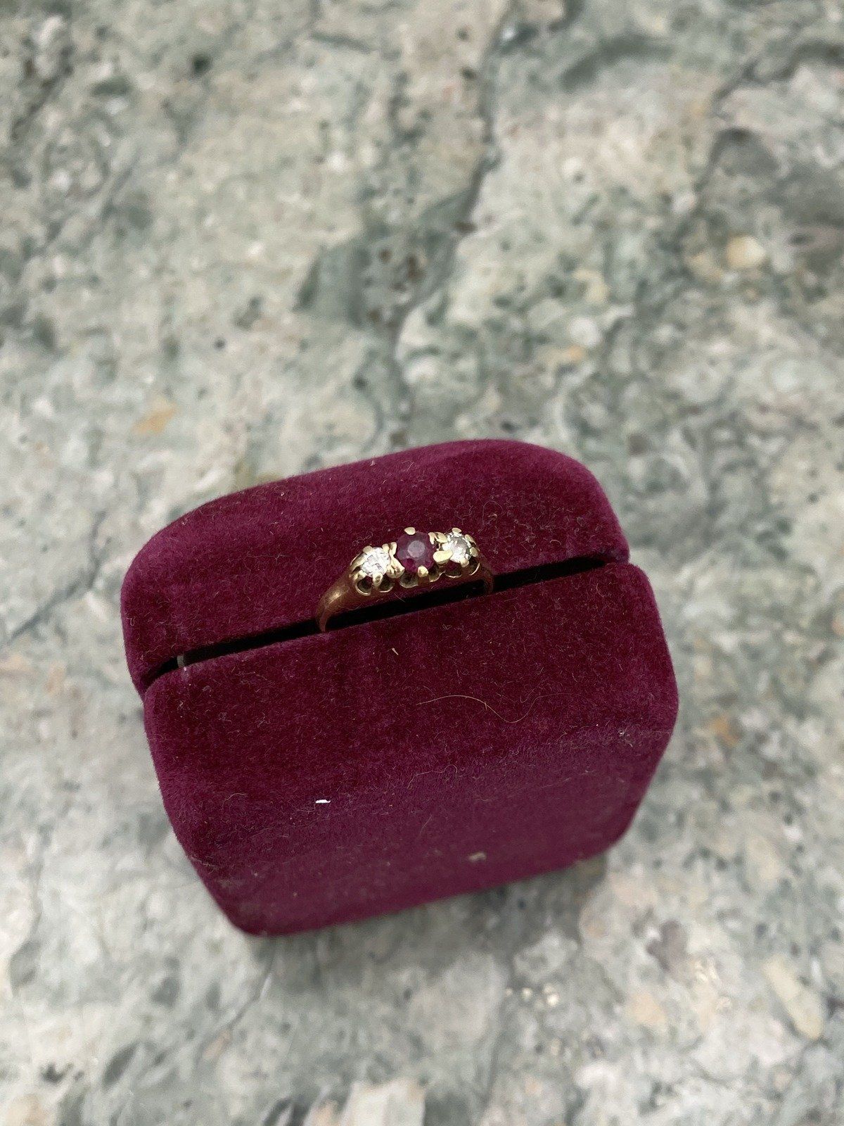 Very Old + Very Small Antique 18k Gold Ruby + Diamond Pinky Promise Ring 10