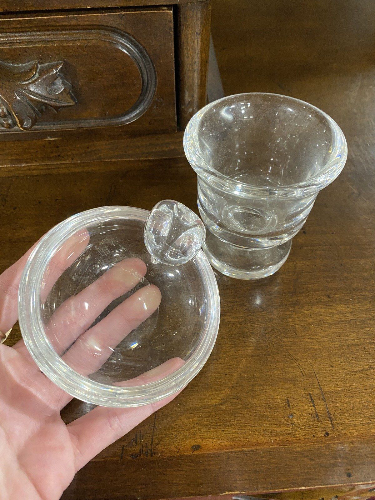 Vintage c.1960s Steuben Crystal Modernist Cigarette Holder w Ashtray 3