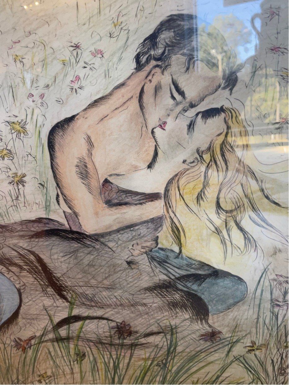 Signed c.1930s/40s Pastel + Ink Pastoral Romantic Drawing (28x22) 2