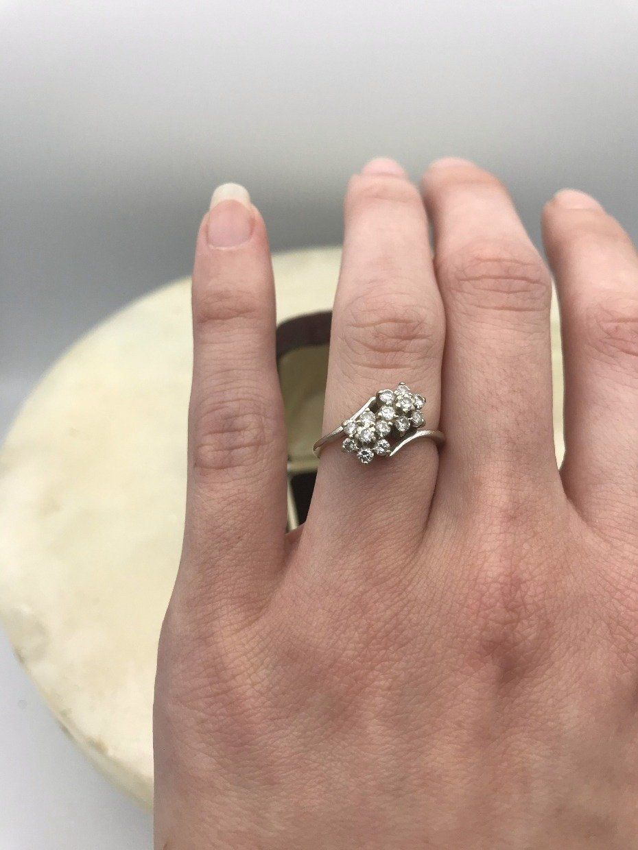 14k White Gold Double Floret Diamond Bypass Ring 5