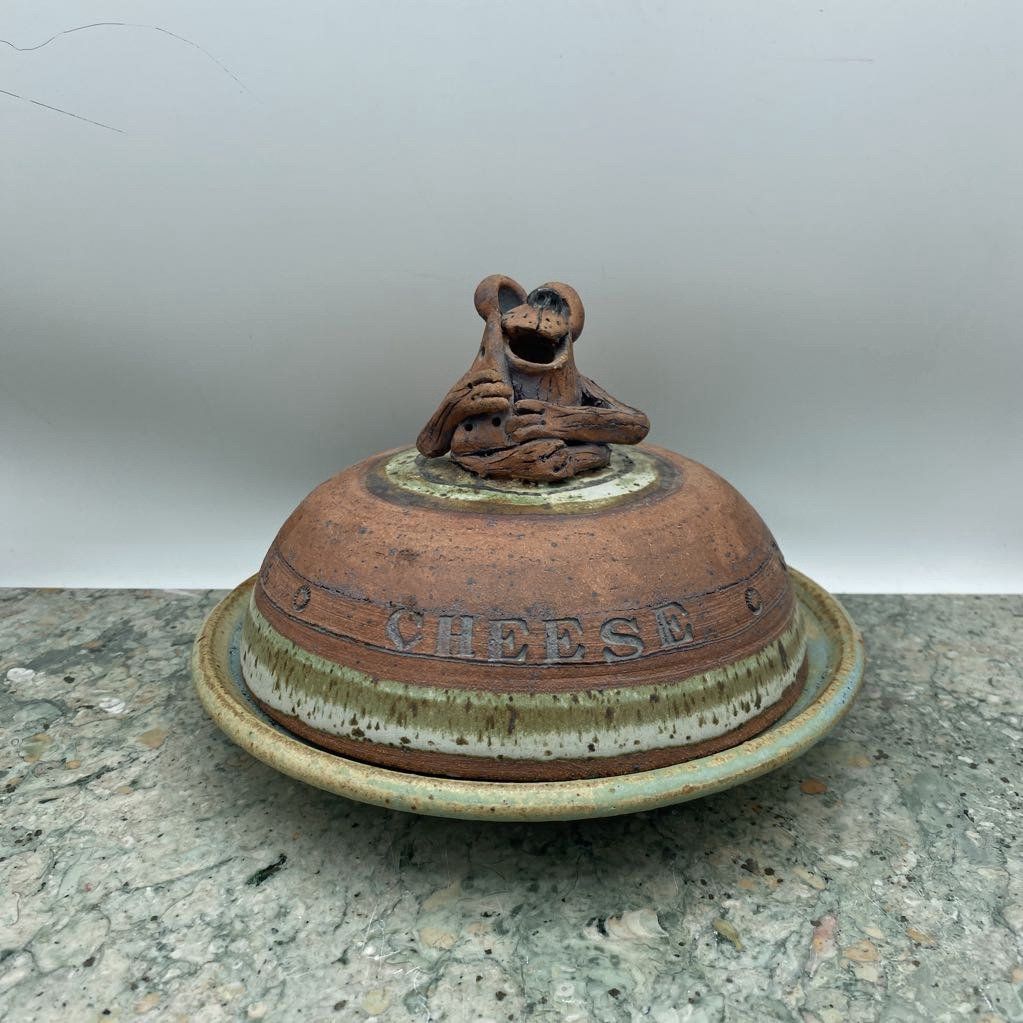 Signed Pottery Covered Cheese Dish -1202 2