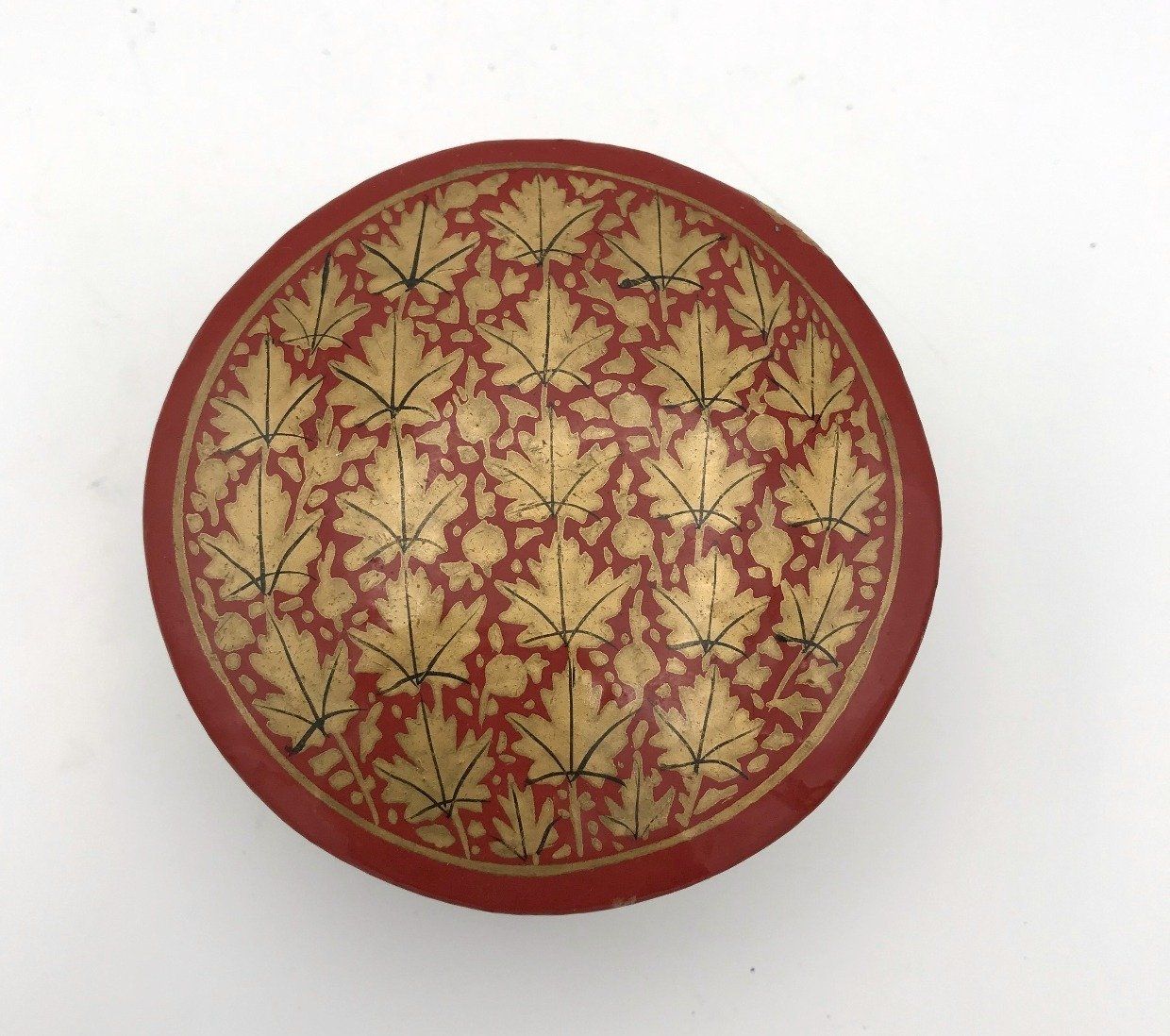 Round Leaf Motif Paper Mache Trinket Box 2