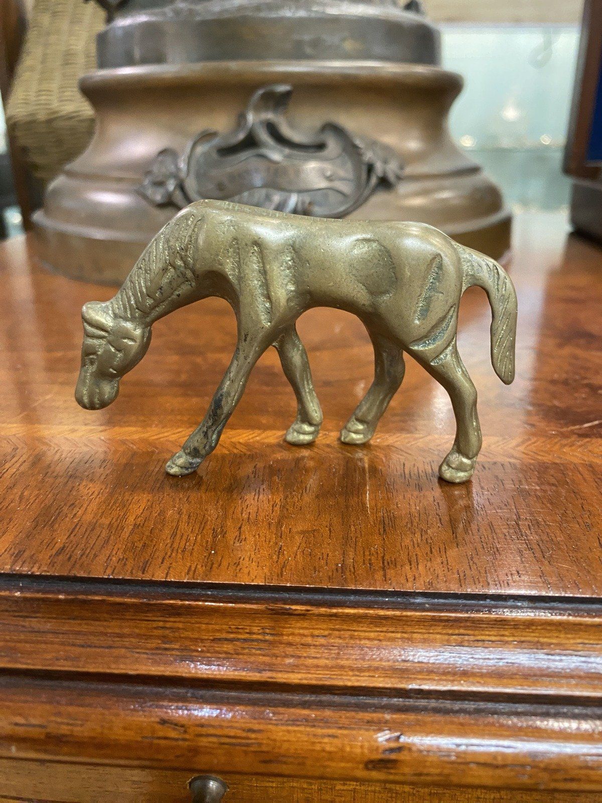 Mini Brass Grazing Horse