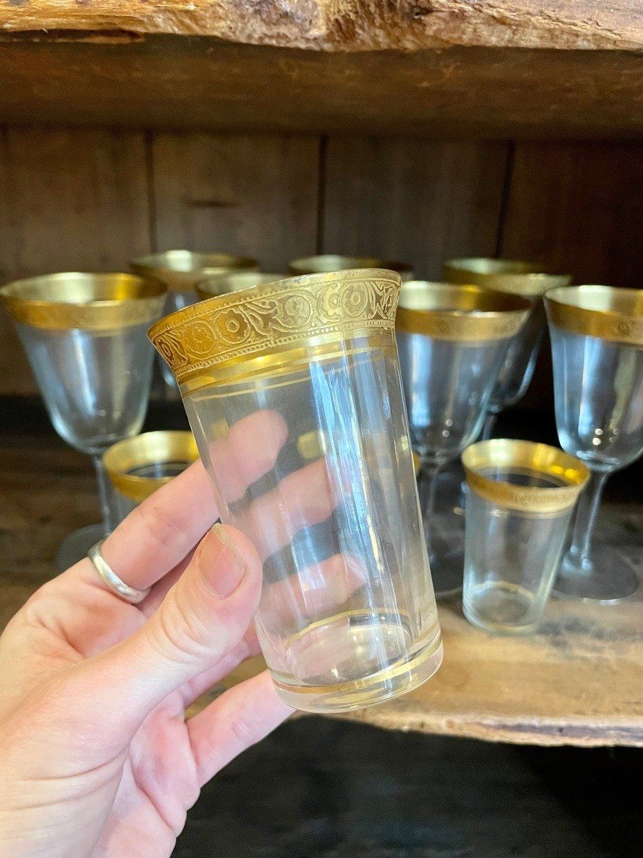 11pc Gold Rimmed Glassware Stem + Sherry Set 4
