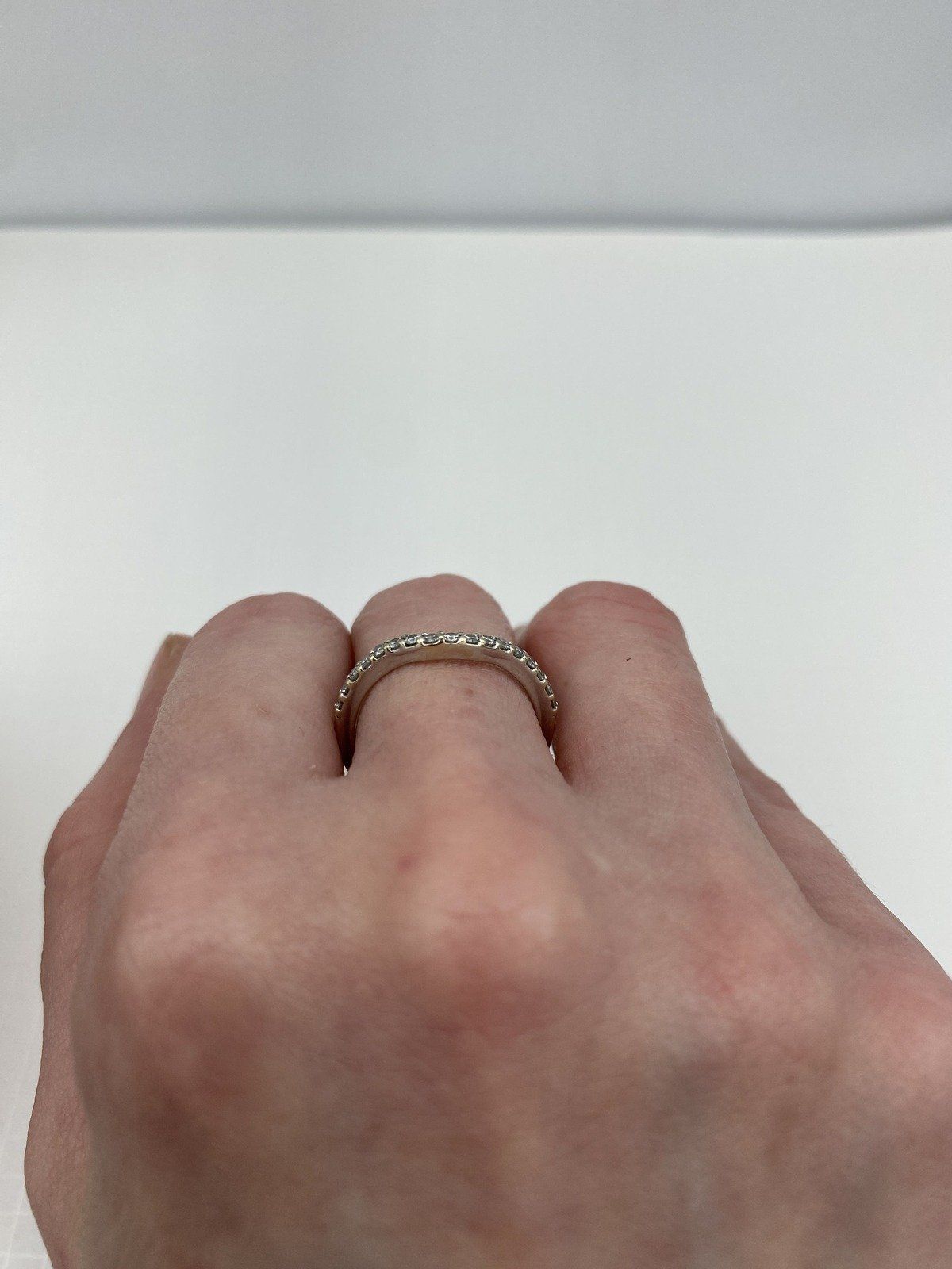 14k White Gold Pave Diamond Ring Guard w Rounded Dip 10