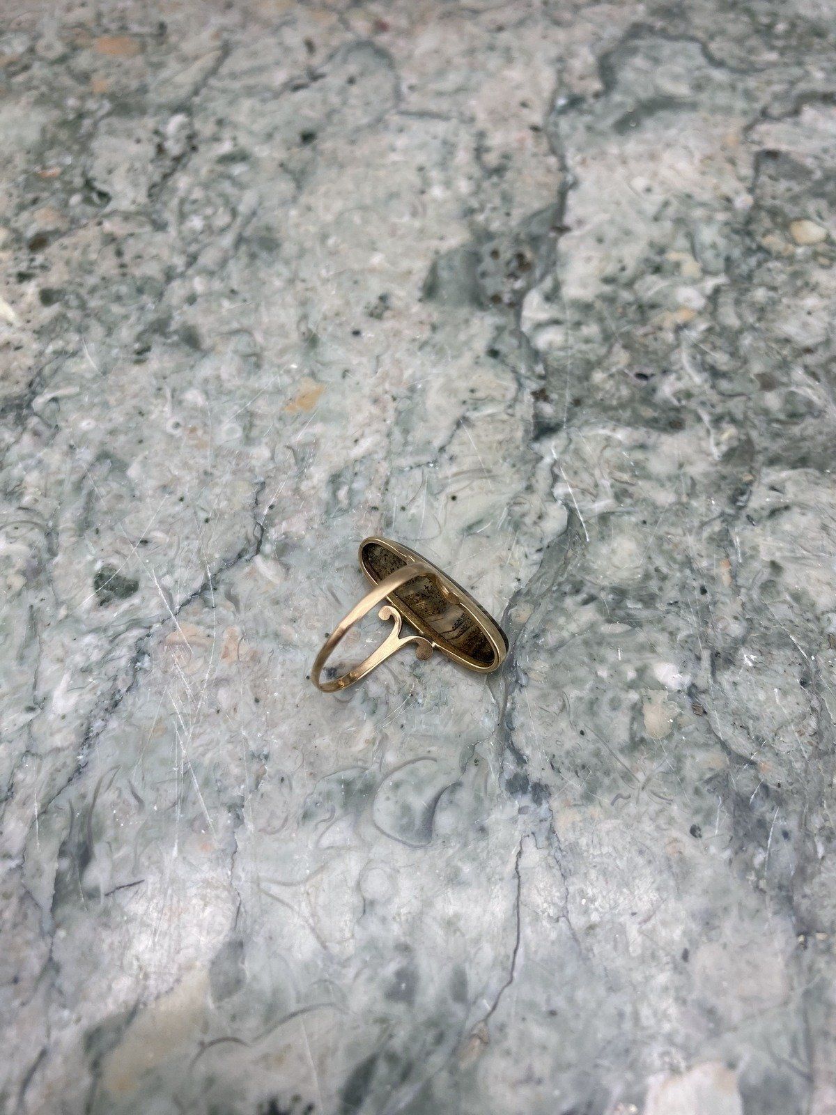 Antique 14k Gold Rare Botswana Agate Navette Ring 5