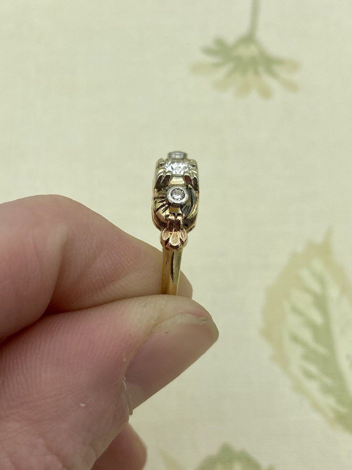 Antique Victorian Ornamental Old Euro Diamond Ring w Bezel Diamond Shoulders #2218 12
