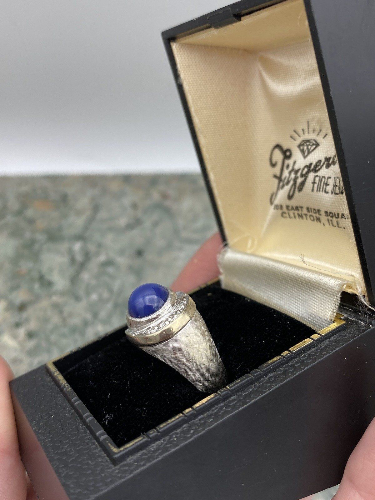 Antique Edwardian 14k Brushed White Gold Star Blue Sapphire + Old Mine Diamond Art Deco Ring 4