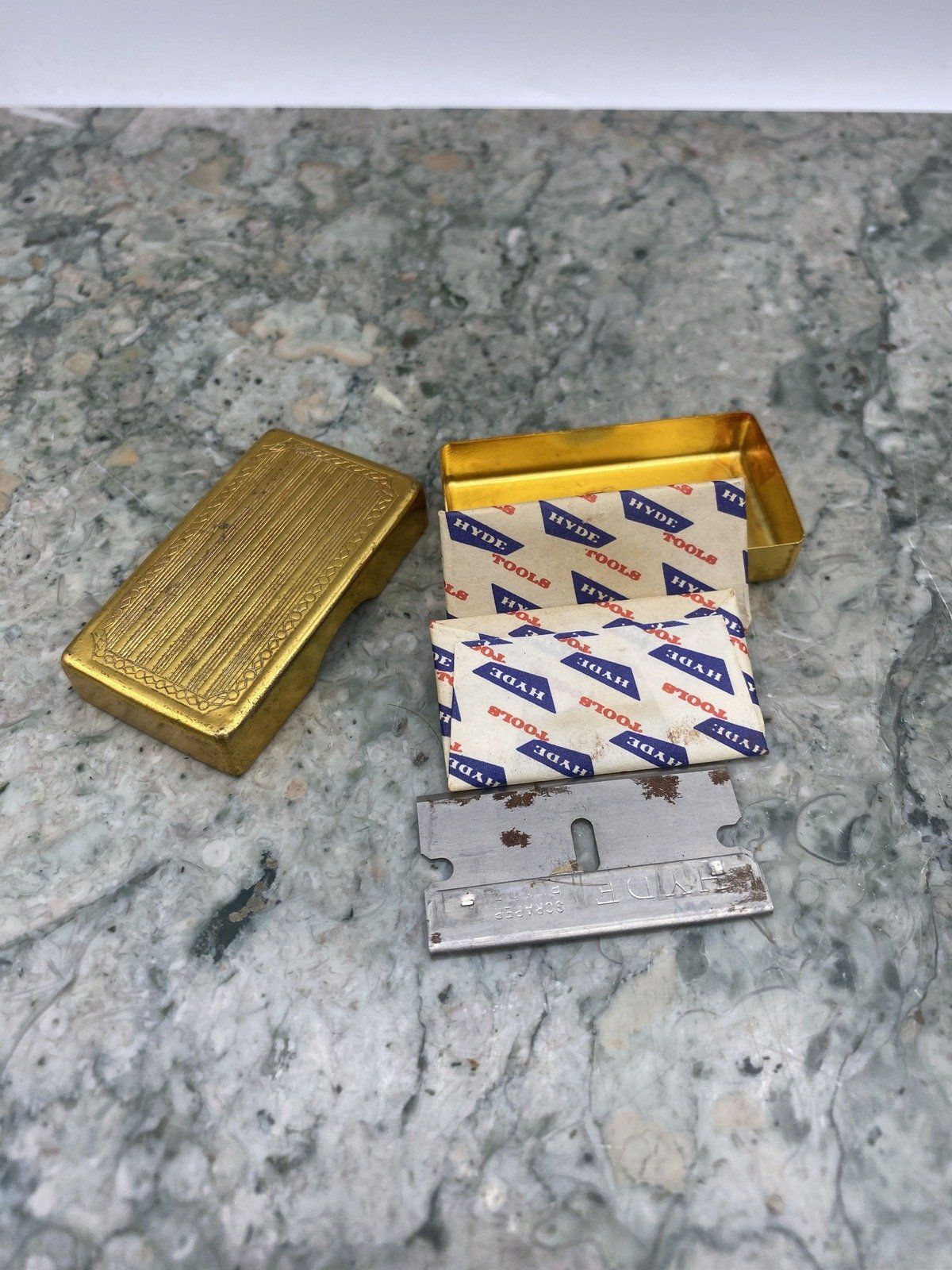 C.1940s Brass Razor Blade Refill Box + Blades 2