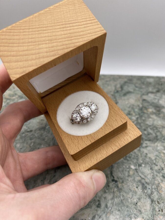 Bespoke 14k White Gold Ornamental Almonde 1.9ctw Moissanite Diamond Engagment Ring w Emerald + GIA & APP 2