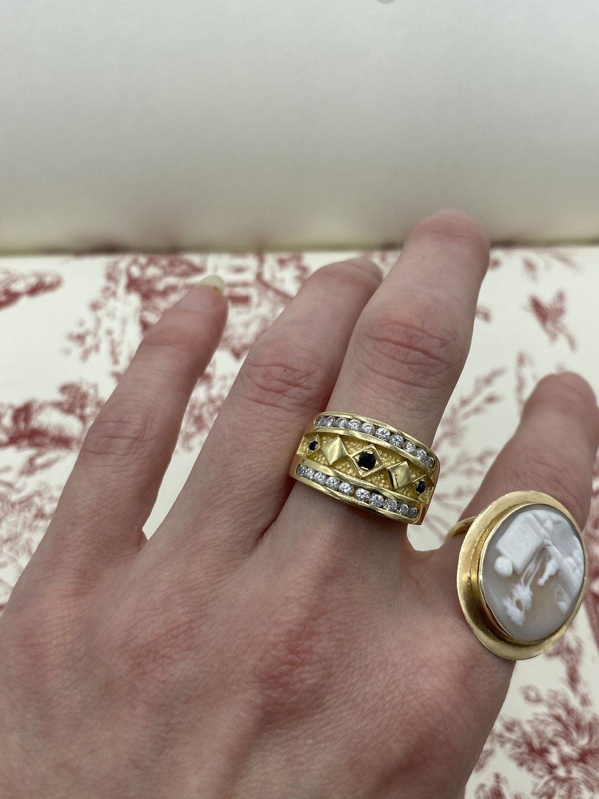Italian 14k Gold Sapphire + Diamond Geometric Cuff Ring 3
