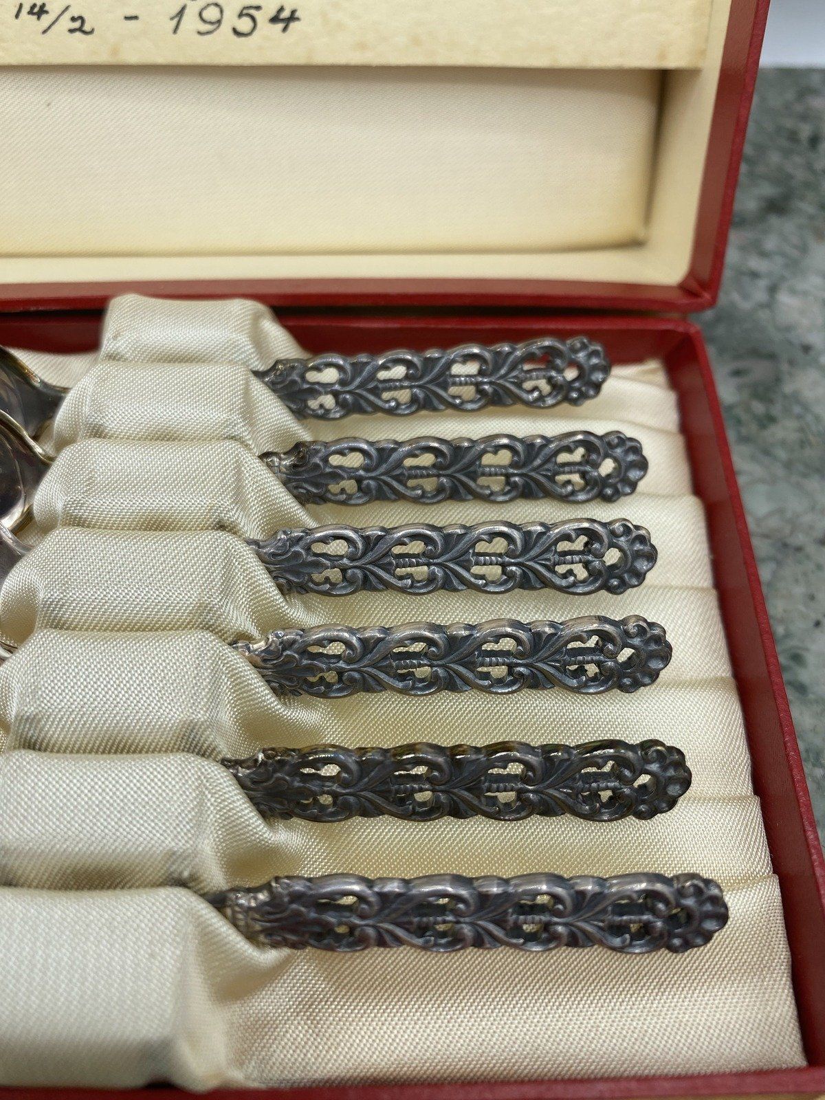 Vintage c.1954 Set of 6 Norwegian 830 Silver Demitasse Spoons + Original Box 2