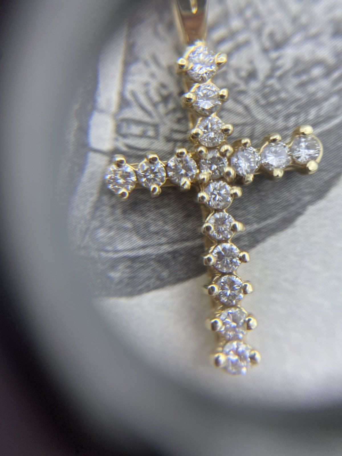 14k Gold Pave Set .80ctw Classic Diamond 1L Cross Drop Necklace 16L #3059 3
