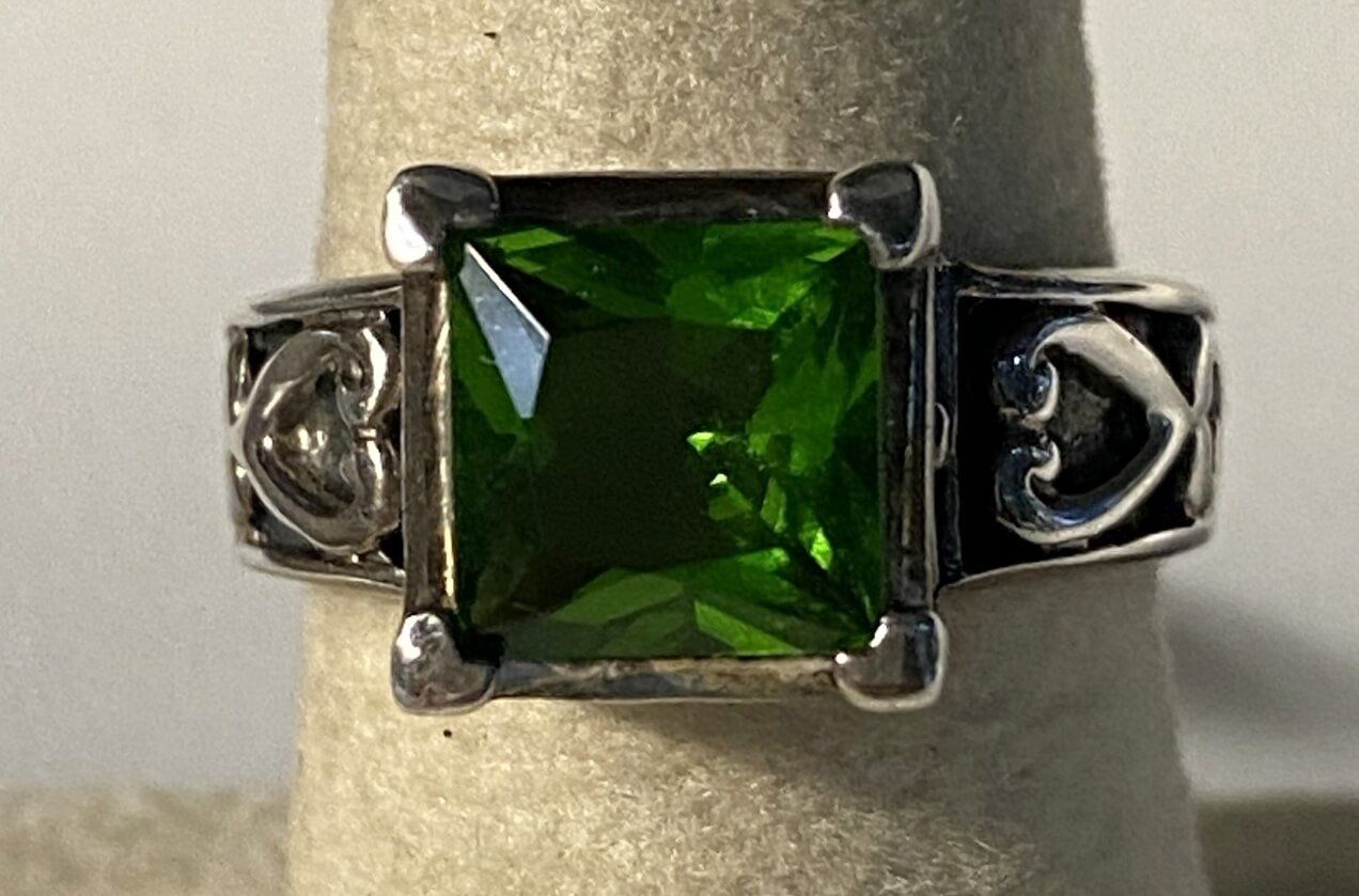 Sterling Ring with Green Gem Size 8