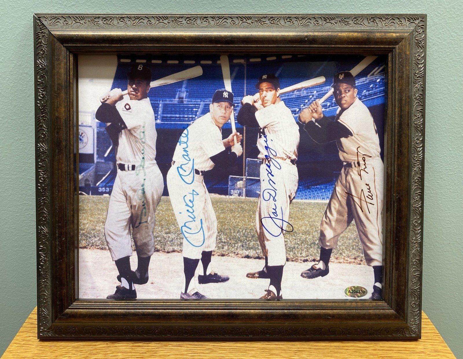 Quadruple Signed Mantle + DiMaggio and Friends :) Autographed Baseball Photo 2